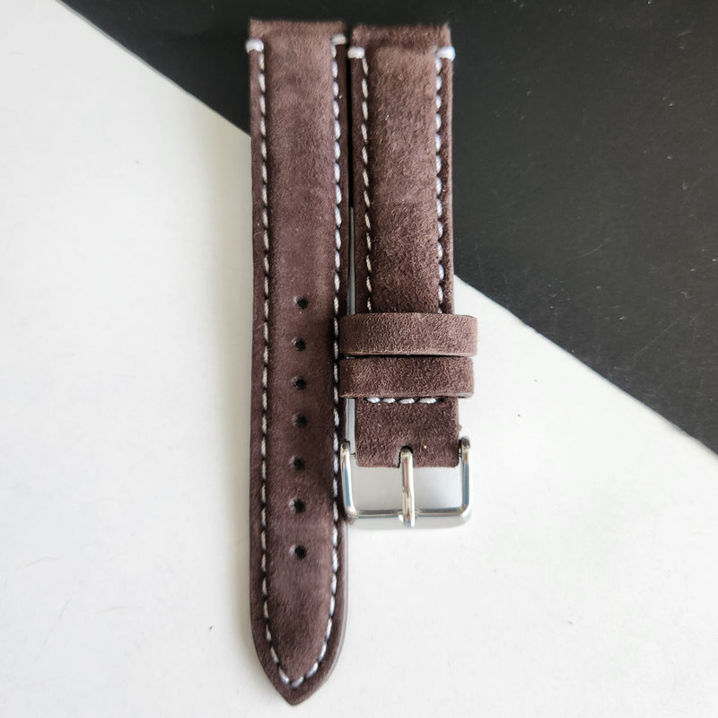 18MM Brown Suede Leather Strap for Automatic Mechanical Watches H24