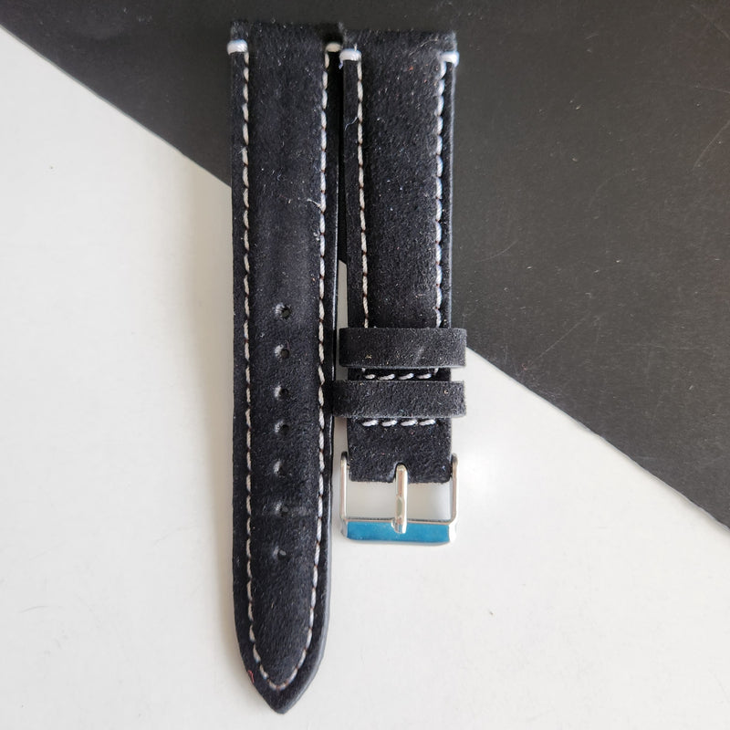 18MM Black Suede Leather Strap for Automatic Mechanical Watches H25