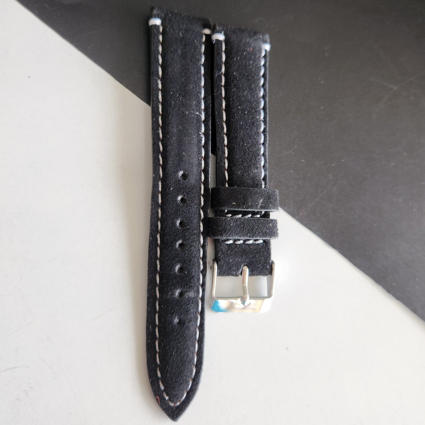 18MM Black Suede Leather Strap for Automatic Mechanical Watches H25