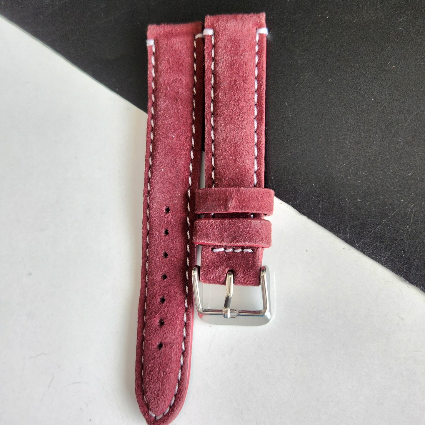 18MM Red Suede Leather Strap for Automatic Mechanical Watches H30