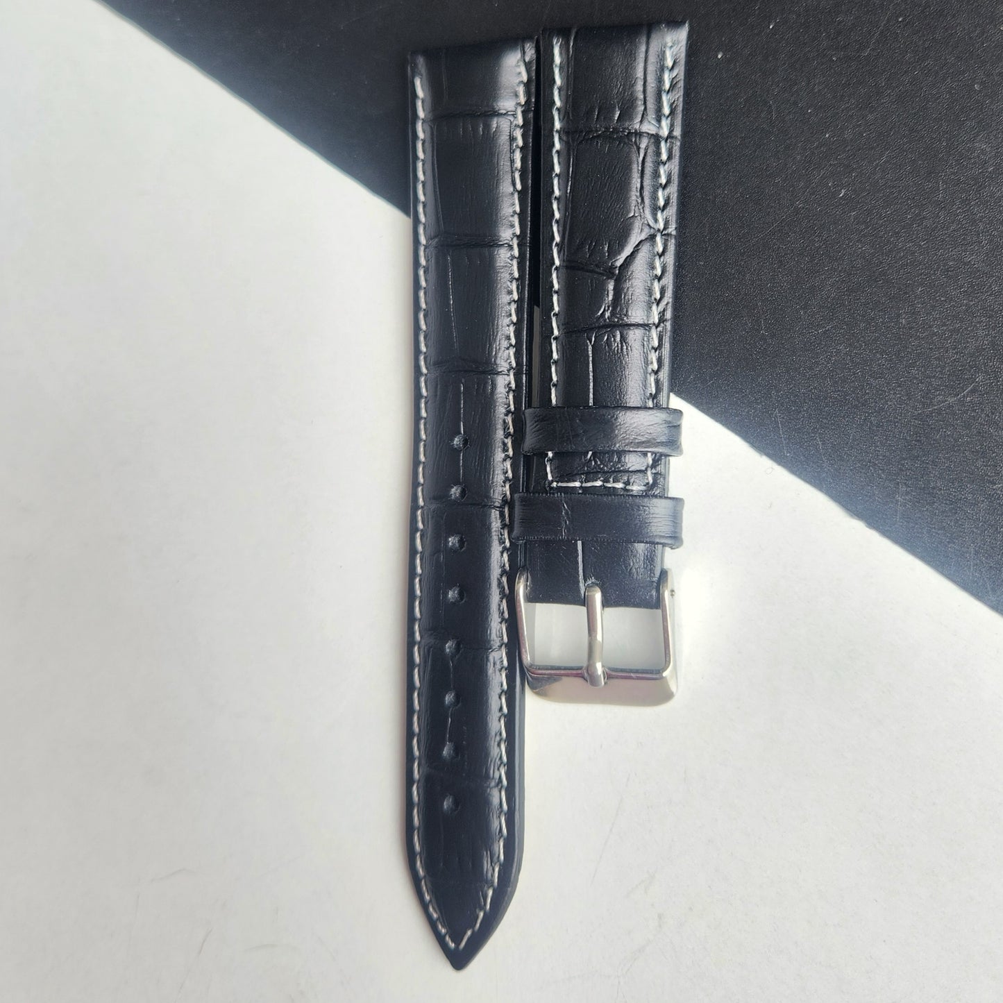 18MM Black Leather Croco Strap for Automatic Mechanical Watches H33