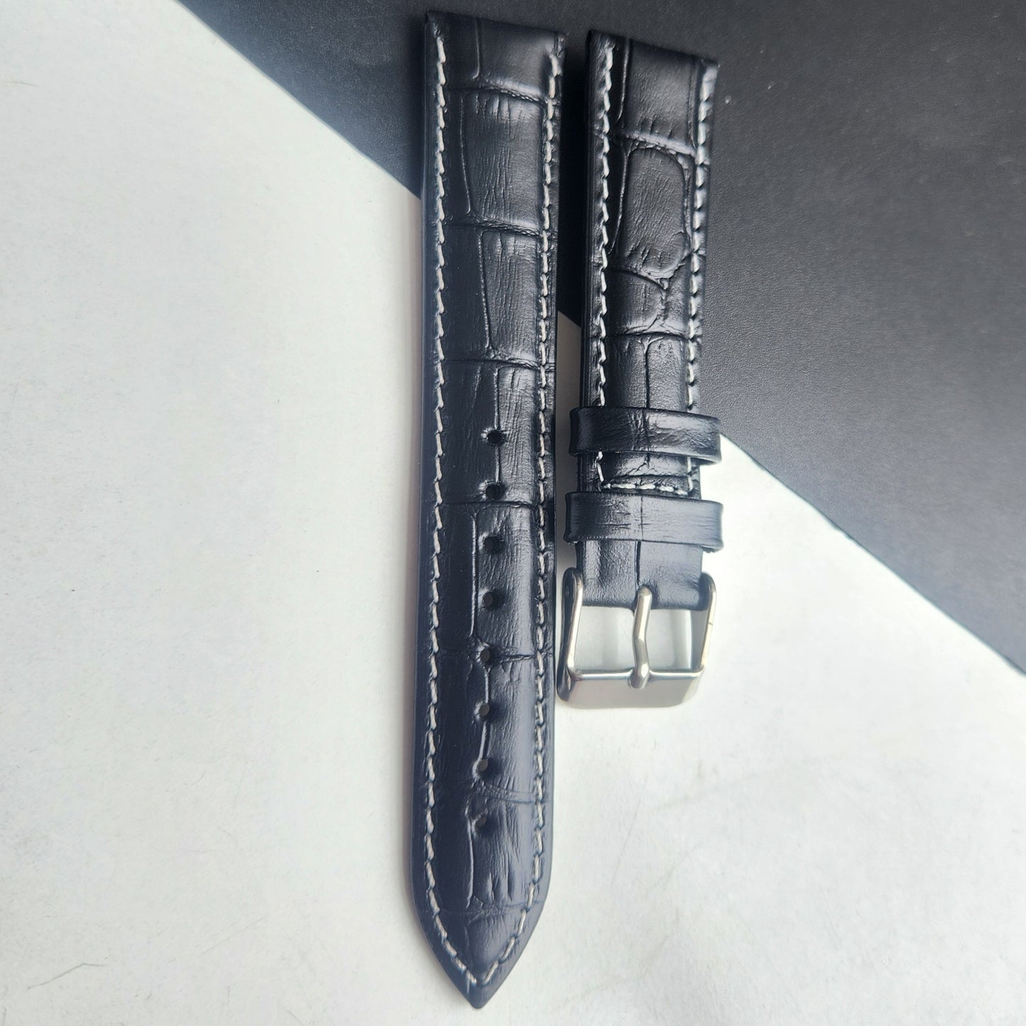 18MM Black Leather Croco Strap for Automatic Mechanical Watches H33