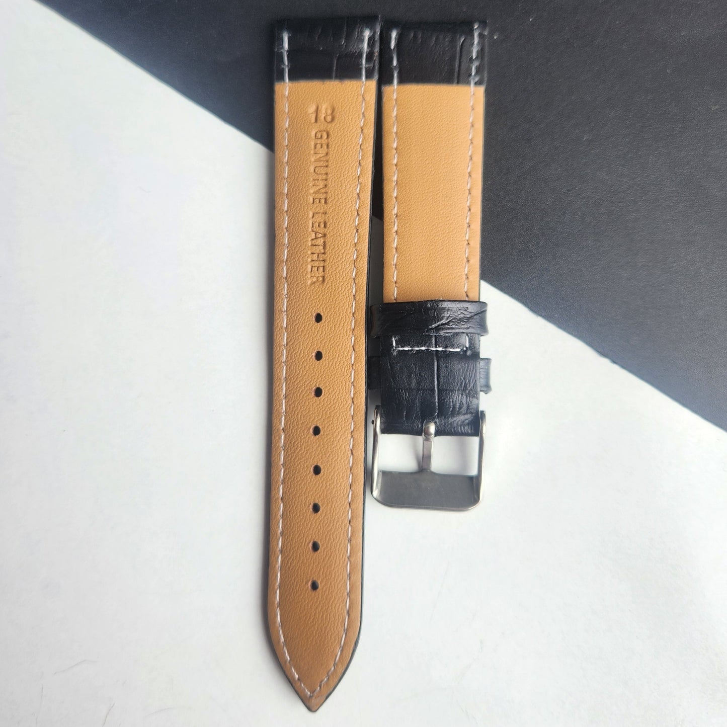 18MM Black Leather Croco Strap for Automatic Mechanical Watches H33