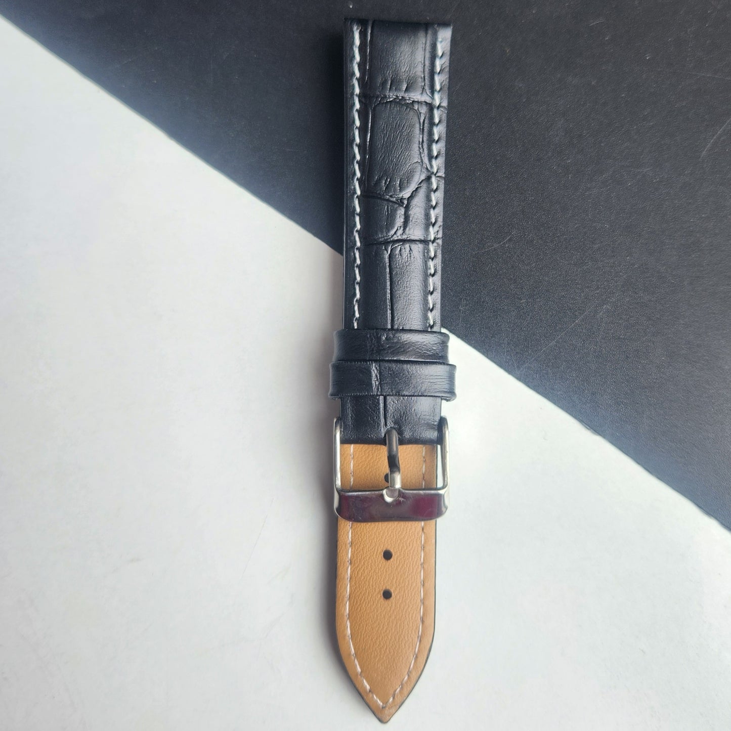 18MM Black Leather Croco Strap for Automatic Mechanical Watches H33