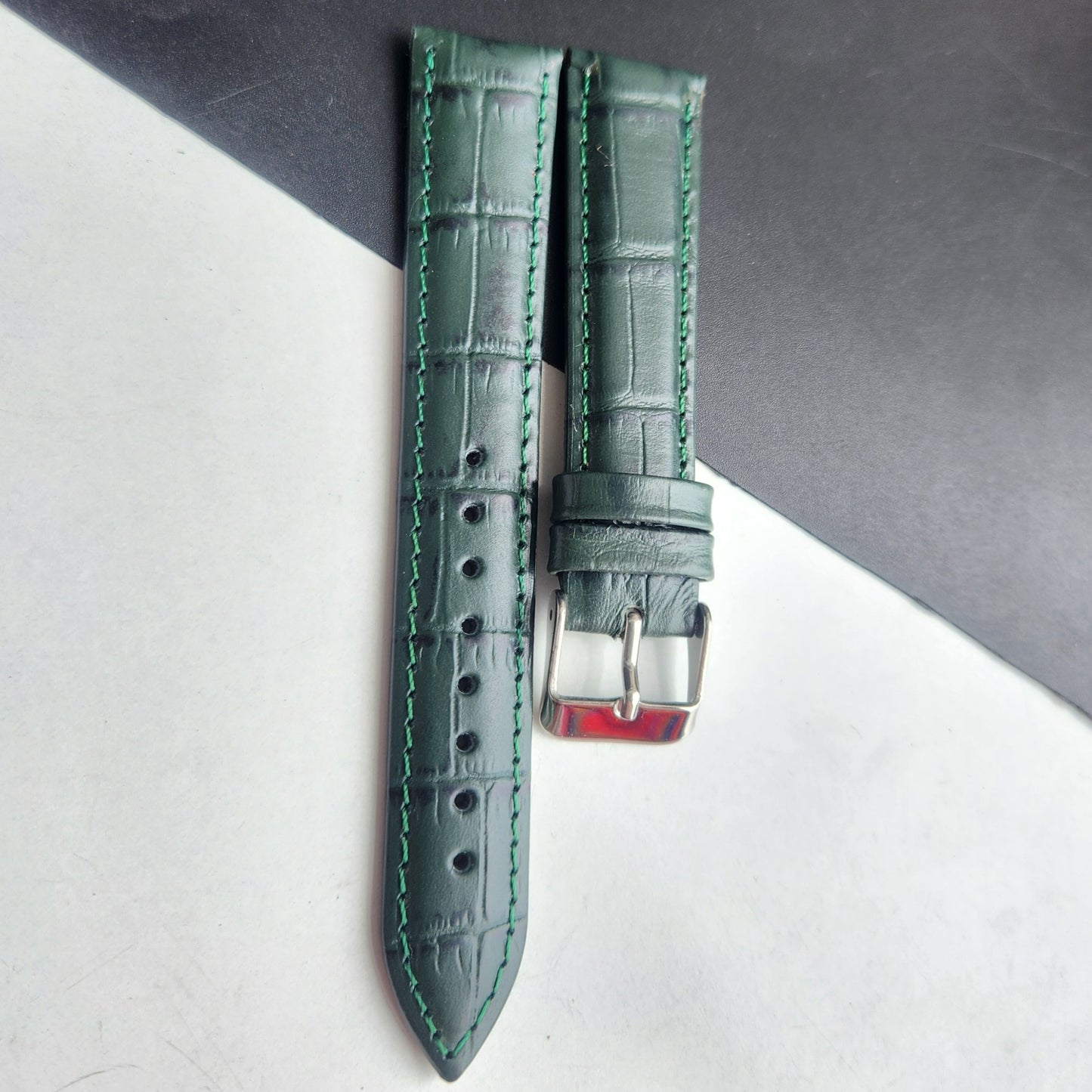 18MM Green Leather Croco Strap for Automatic Mechanical Watches H34
