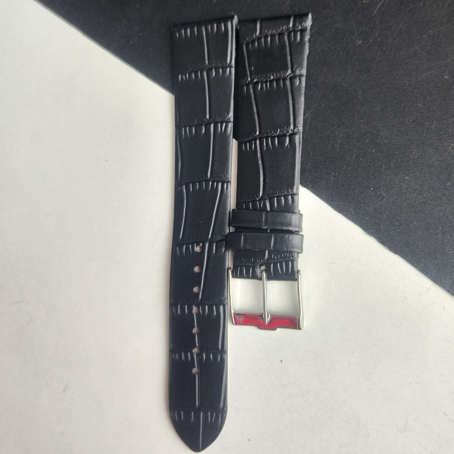 20MM Black Croco Leather Slim Strap for TITAN EDGE Quartz Watches H57