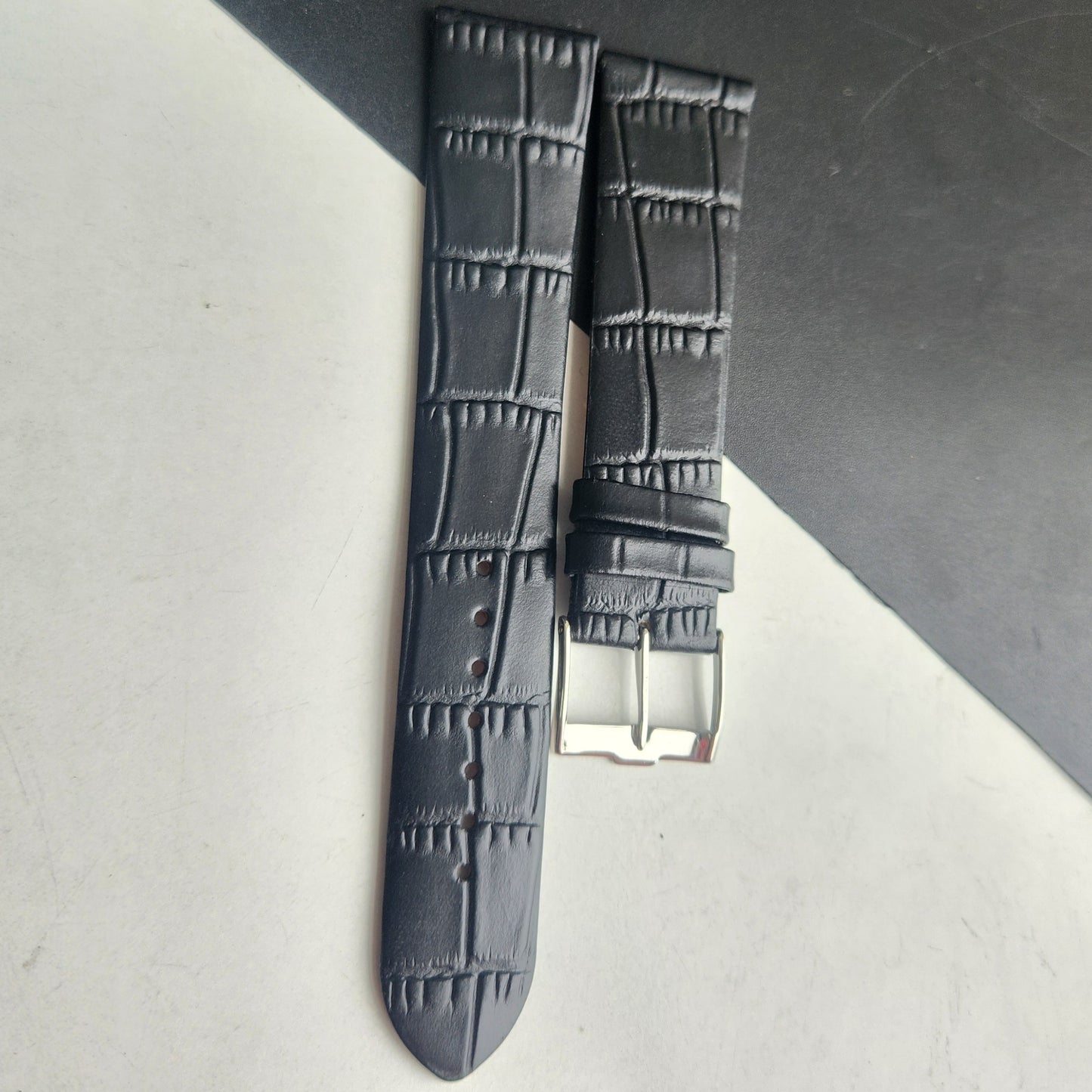 20MM Black Croco Leather Slim Strap for TITAN EDGE Quartz Watches H57