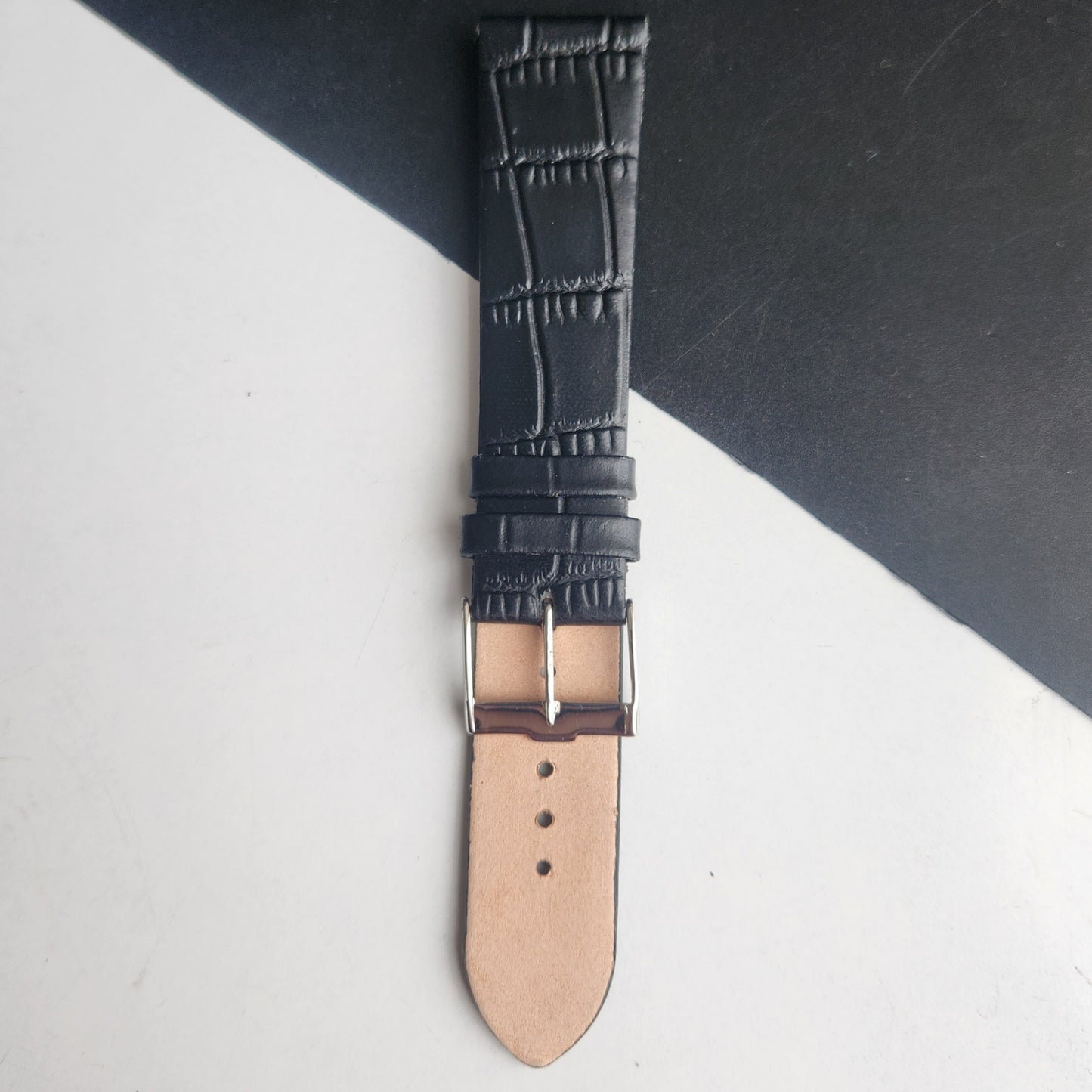 20MM Black Croco Leather Slim Strap for TITAN EDGE Quartz Watches H57