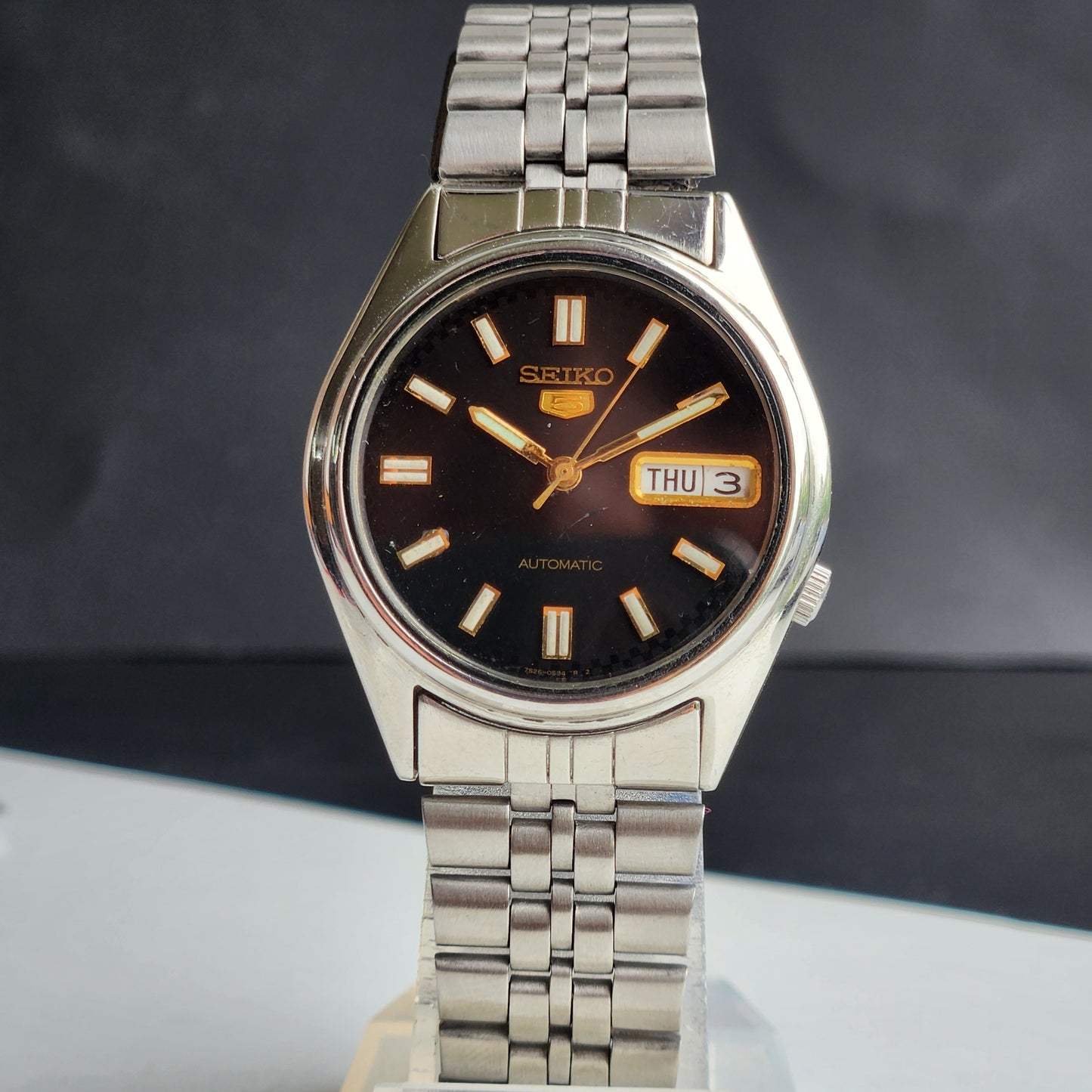 Vintage 1996 Original Seiko 5 Automatic 7S26-6000 Black Face 21 Jewels Day-Date Japanese Men's Wrist Watch ET45