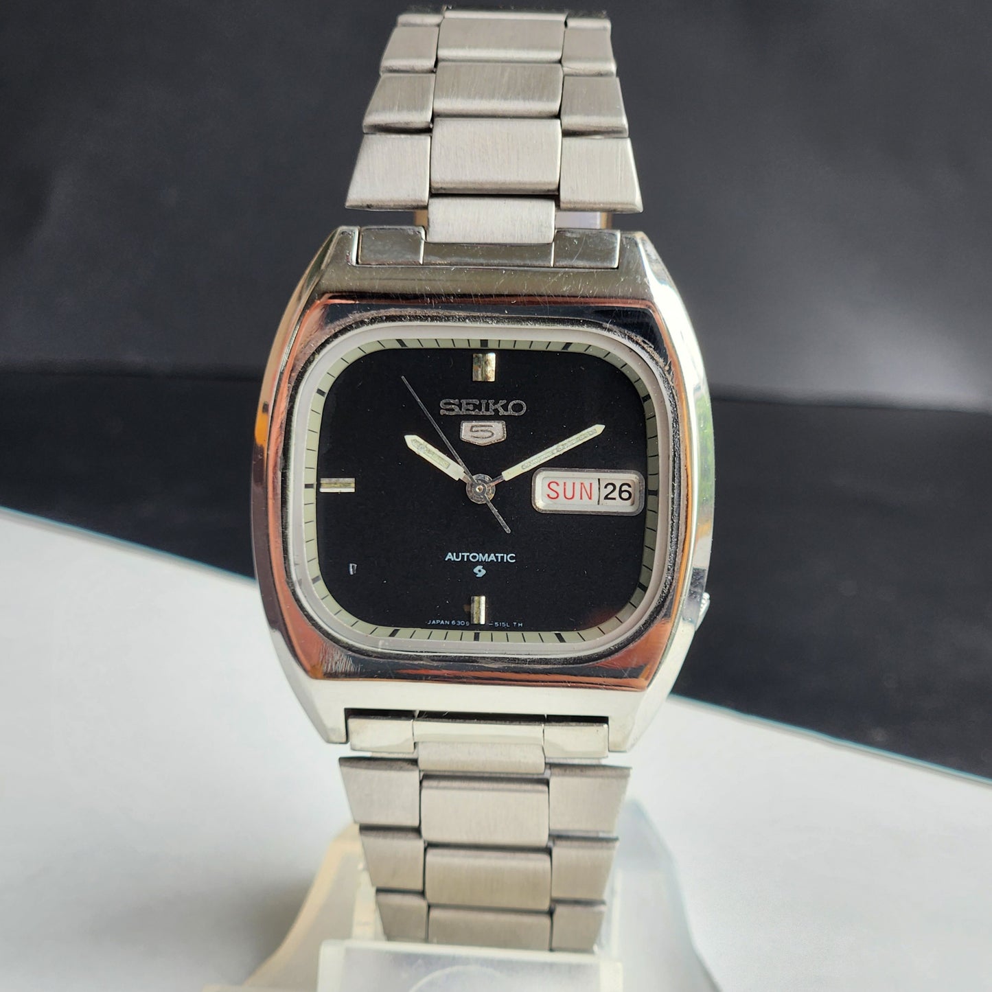 Vintage 1979 Original Seiko 5 Automatic 6309-612A Black Face 17 Jewels Day-Date Japanese Men's Wrist Watch ET47