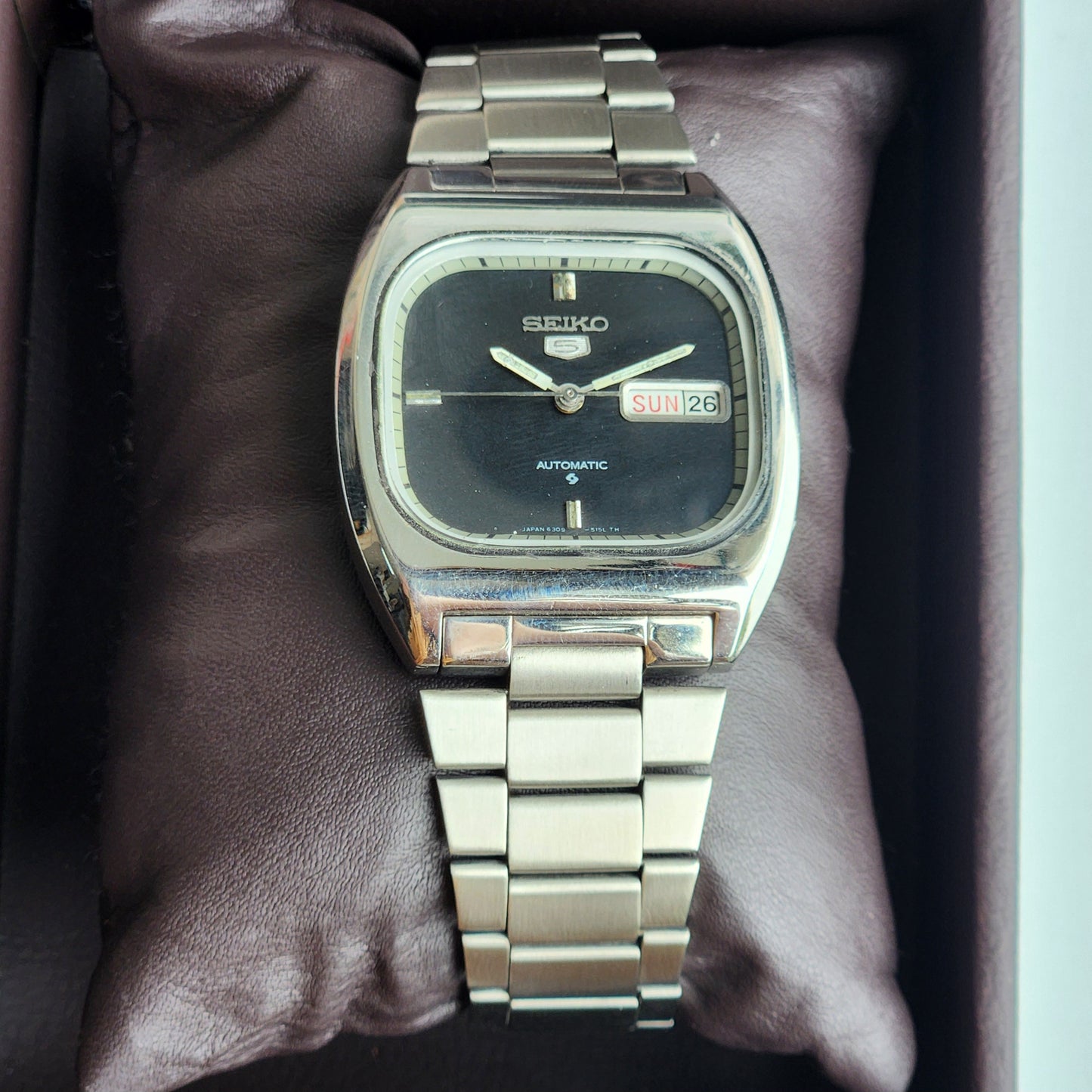 Vintage 1979 Original Seiko 5 Automatic 6309-612A Black Face 17 Jewels Day-Date Japanese Men's Wrist Watch ET47