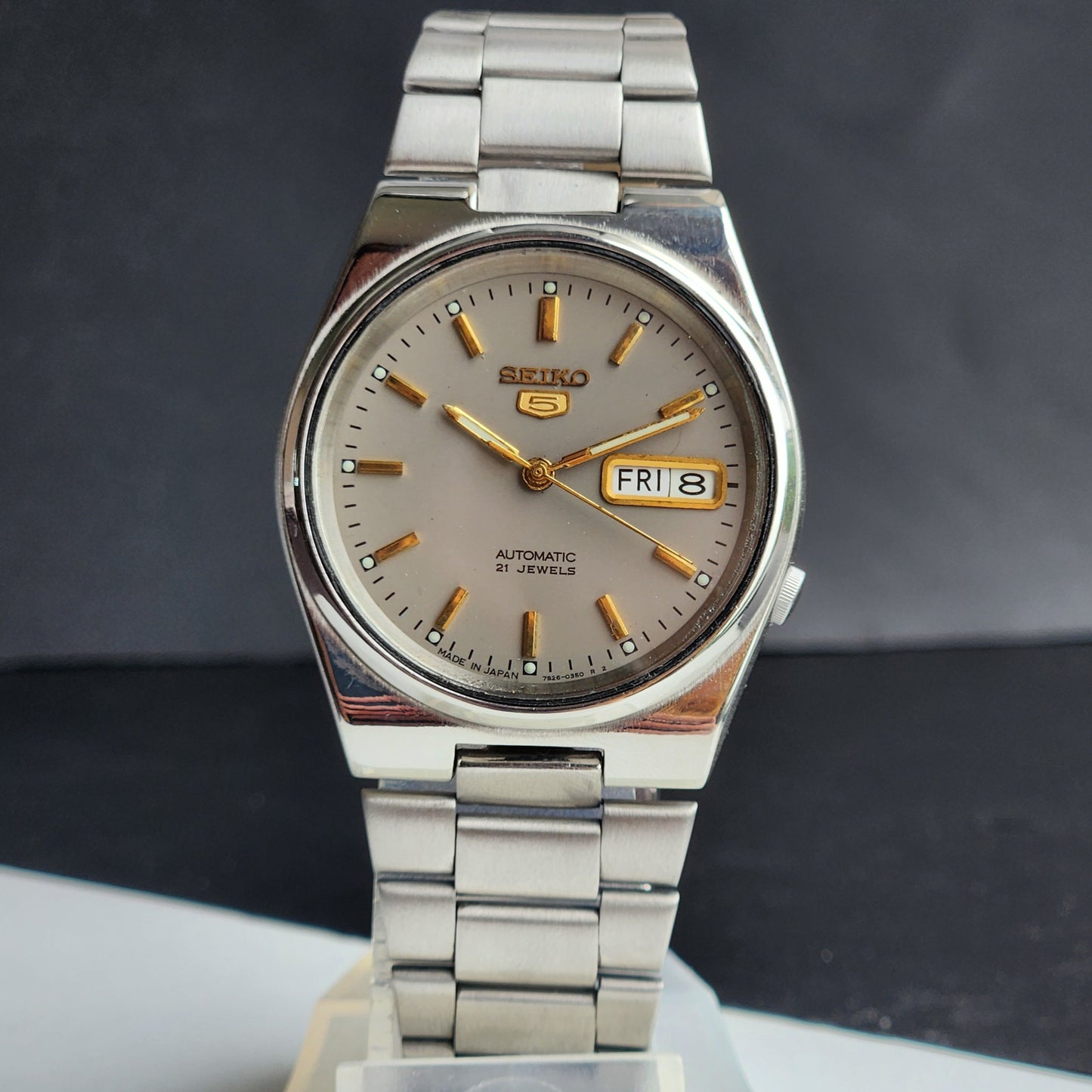 Vintage 1996 Original Seiko 5 Automatic 7S26-3160 Grey Face 21 Jewels Day-Date Japanese Men's Wrist Watch ET52
