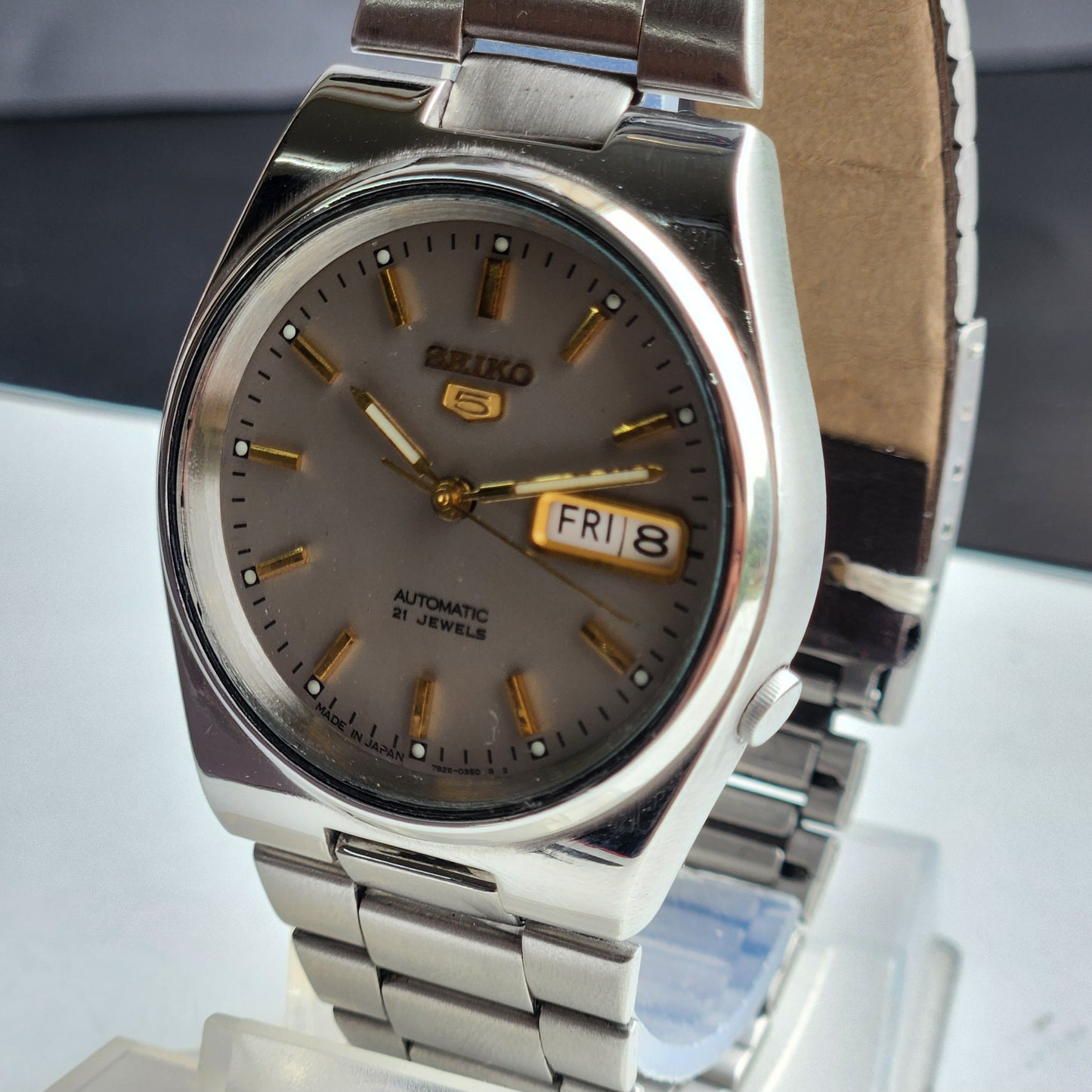 Vintage 1996 Original Seiko 5 Automatic 7S26-3160 Grey Face 21 Jewels Day-Date Japanese Men's Wrist Watch ET52