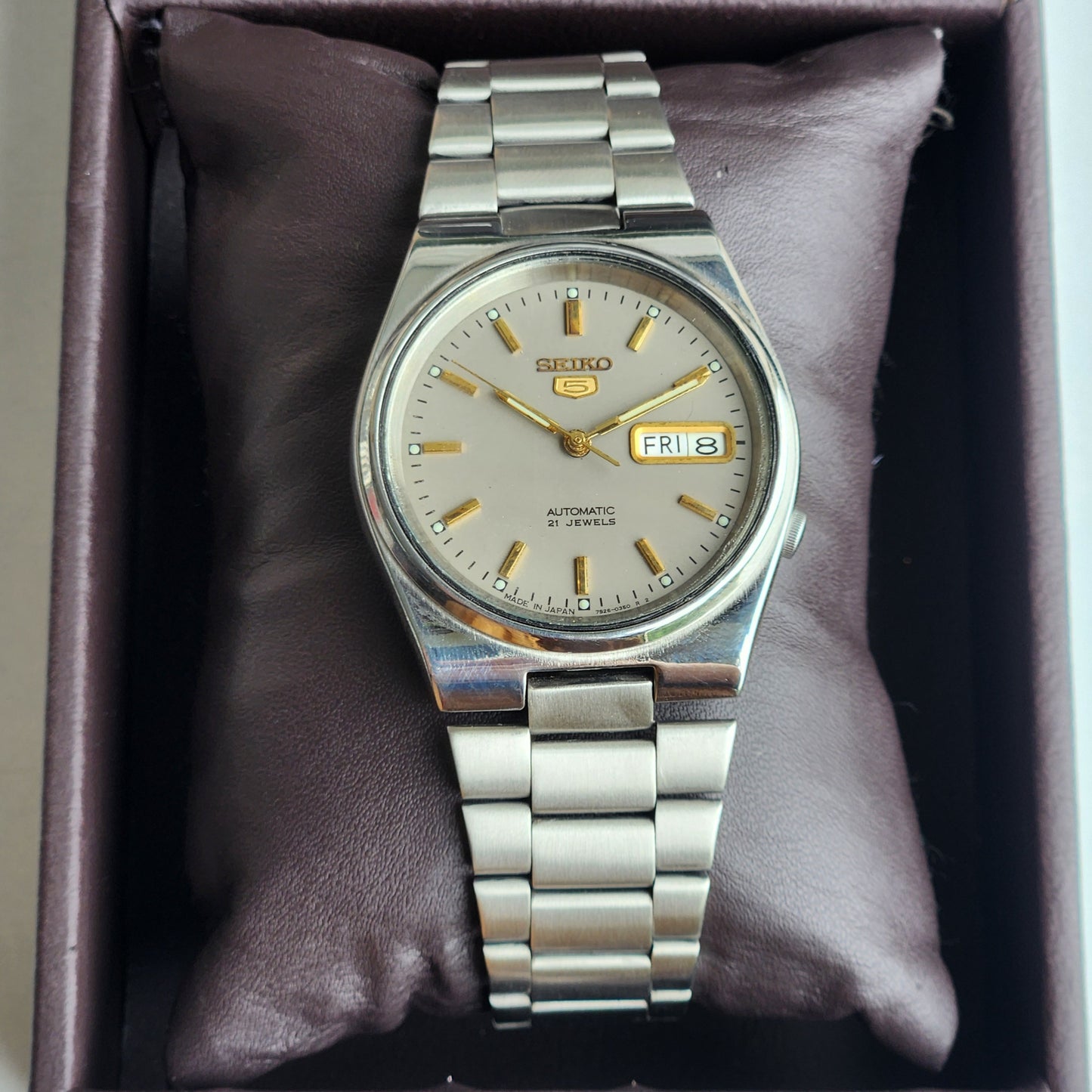 Vintage 1996 Original Seiko 5 Automatic 7S26-3160 Grey Face 21 Jewels Day-Date Japanese Men's Wrist Watch ET52