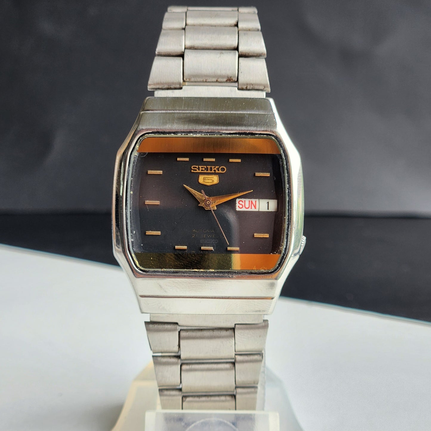 Vintage 1998 Original Seiko 5 Automatic 7S26-2070 Black Face 21 Jewels Day-Date Japanese Men's Wrist Watch ET54
