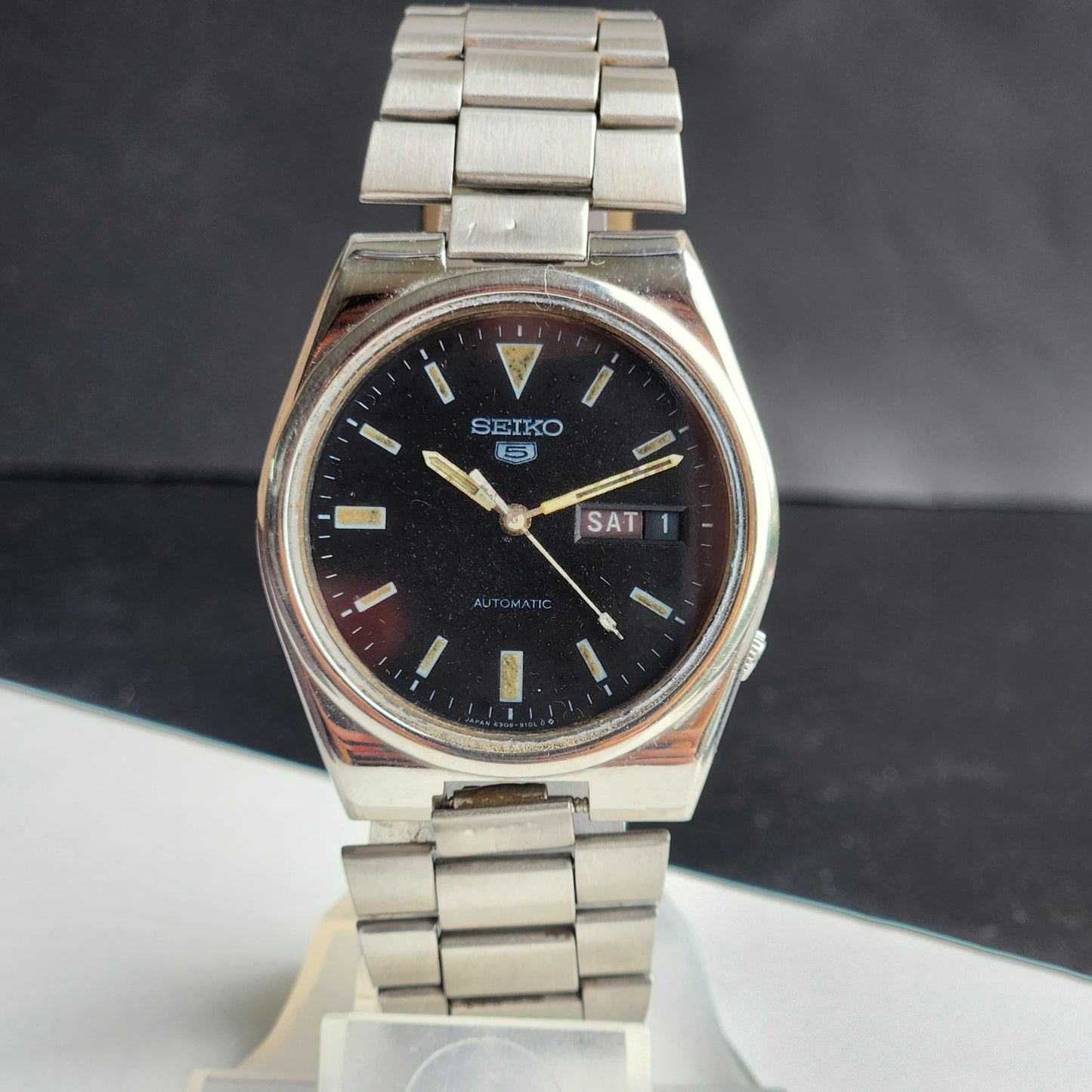 Vintage 1978 Original Seiko 5 Automatic 6319-601A Black Face 21 Jewels Day-Date Japanese Men's Wrist Watch ET61