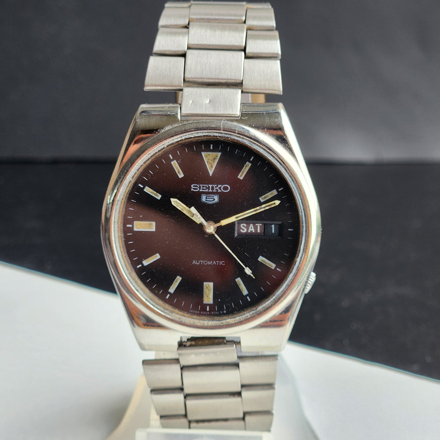 Vintage 1978 Original Seiko 5 Automatic 6319-601A Black Face 21 Jewels Day-Date Japanese Men's Wrist Watch ET61