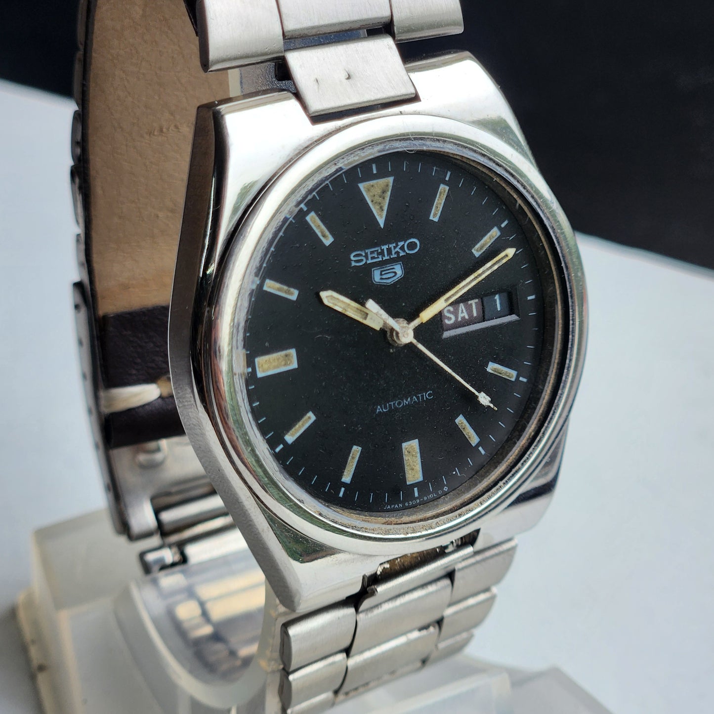 Vintage 1978 Original Seiko 5 Automatic 6319-601A Black Face 21 Jewels Day-Date Japanese Men's Wrist Watch ET61