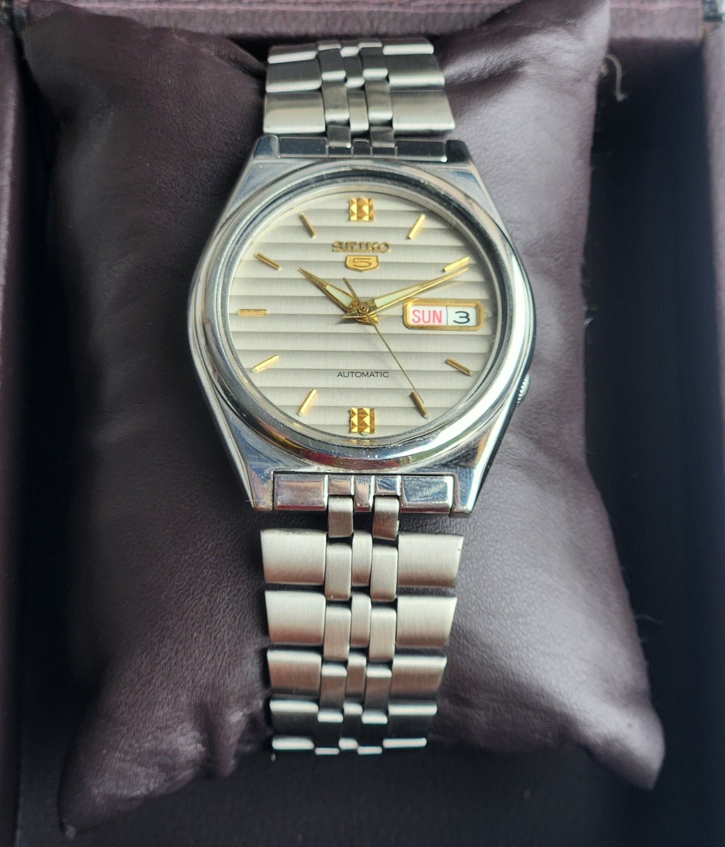 Vintage 1996 Original Seiko 5 Automatic 7S26-3040 Grey Face 21 Jewels Day-Date Japanese Men's Wrist Watch ET66