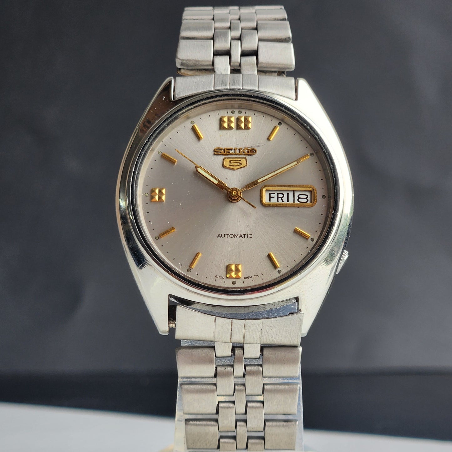 Vintage 1954 Original Seiko 5 Automatic 6309-8840 Silver Face 17 Jewels Day-Date Japanese Men's Wrist Watch ET68