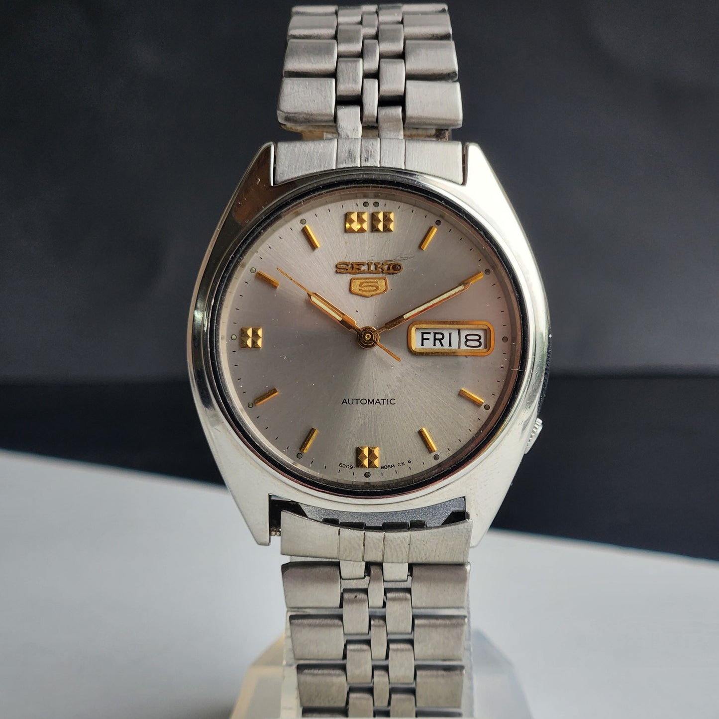 Vintage 1954 Original Seiko 5 Automatic 6309-8840 Silver Face 17 Jewels Day-Date Japanese Men's Wrist Watch ET68