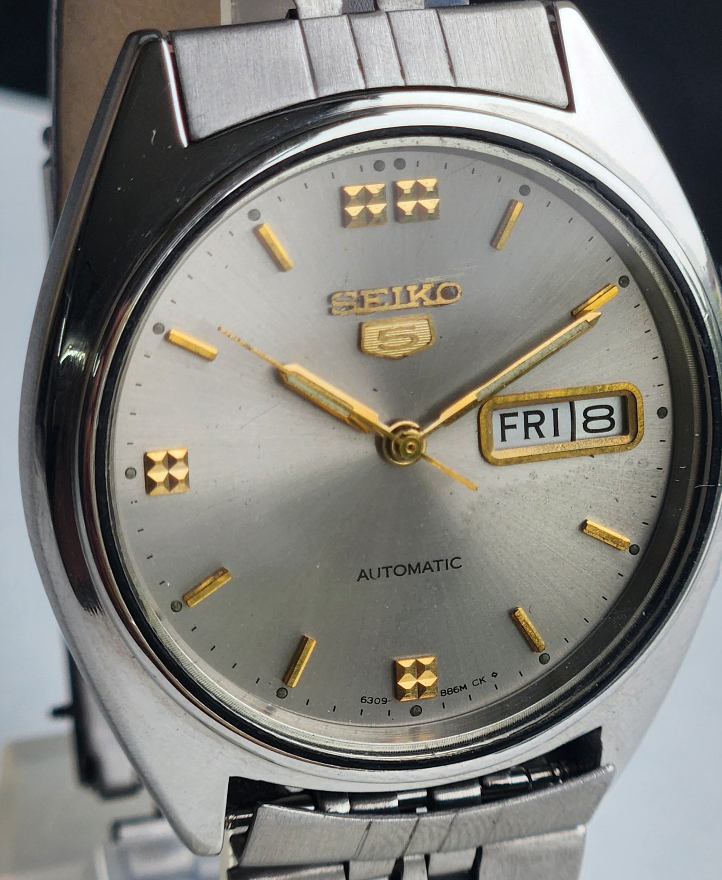 Vintage 1954 Original Seiko 5 Automatic 6309-8840 Silver Face 17 Jewels Day-Date Japanese Men's Wrist Watch ET68