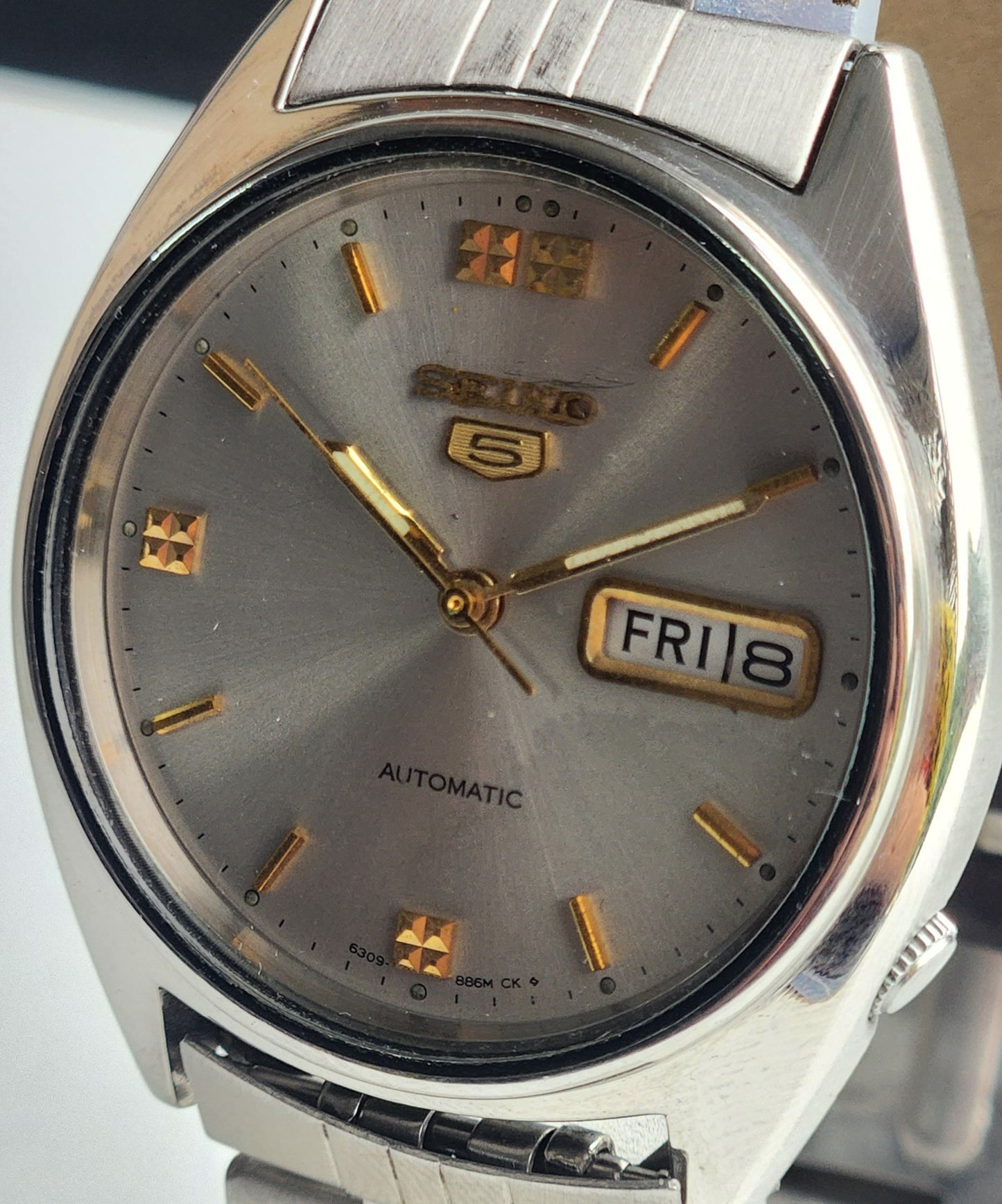 Vintage 1954 Original Seiko 5 Automatic 6309-8840 Silver Face 17 Jewels Day-Date Japanese Men's Wrist Watch ET68