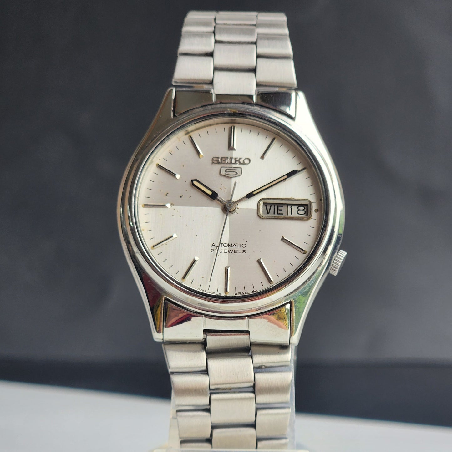 Vintage 1998 Original Seiko 5 Automatic 7S26-3100 White Face 21 Jewels Day-Date Japanese Men's Wrist Watch ET69