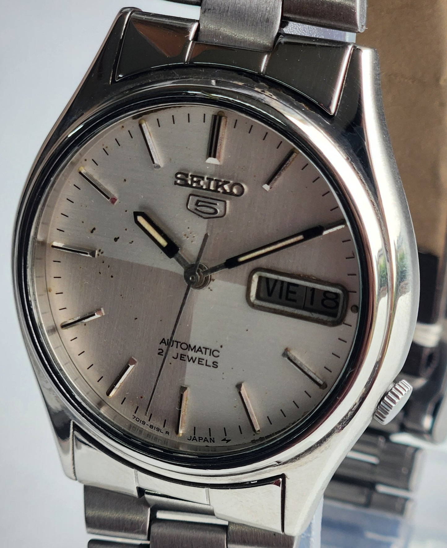 Vintage 1998 Original Seiko 5 Automatic 7S26-3100 White Face 21 Jewels Day-Date Japanese Men's Wrist Watch ET69