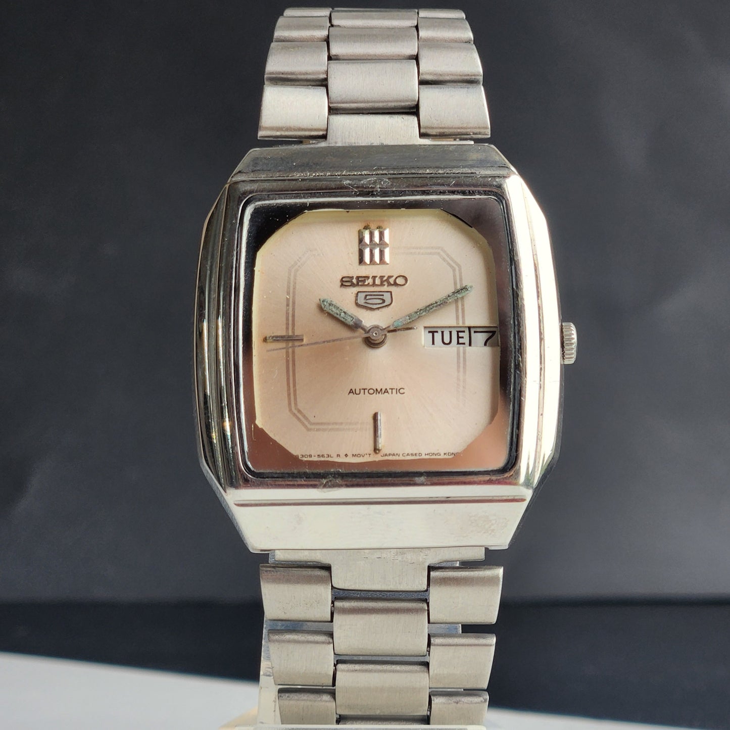 Vintage 1982 Original Seiko 5 Automatic 6309-5660 Silver Face 17 Jewels Day-Date Japanese Men's Wrist Watch ET74