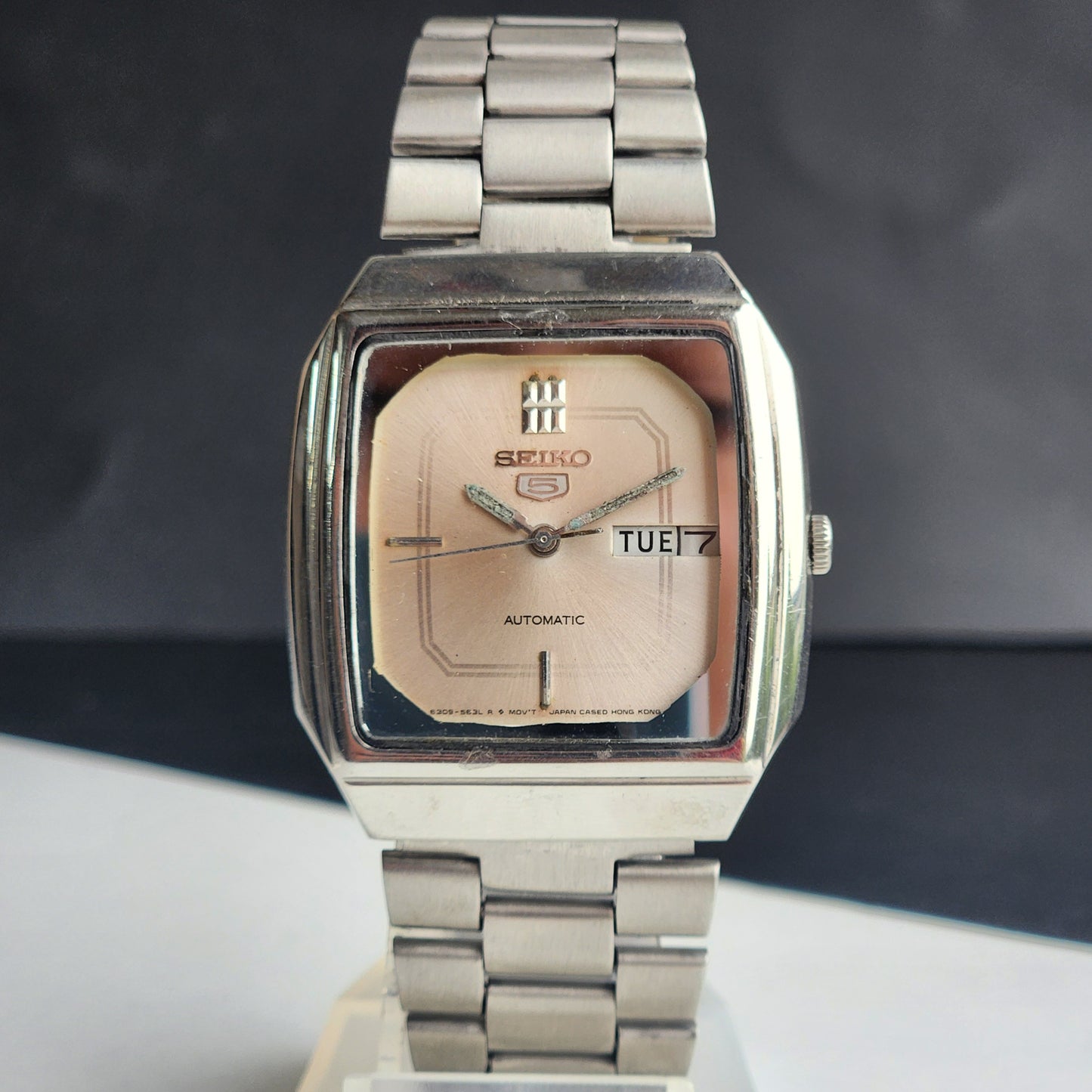Vintage 1982 Original Seiko 5 Automatic 6309-5660 Silver Face 17 Jewels Day-Date Japanese Men's Wrist Watch ET74