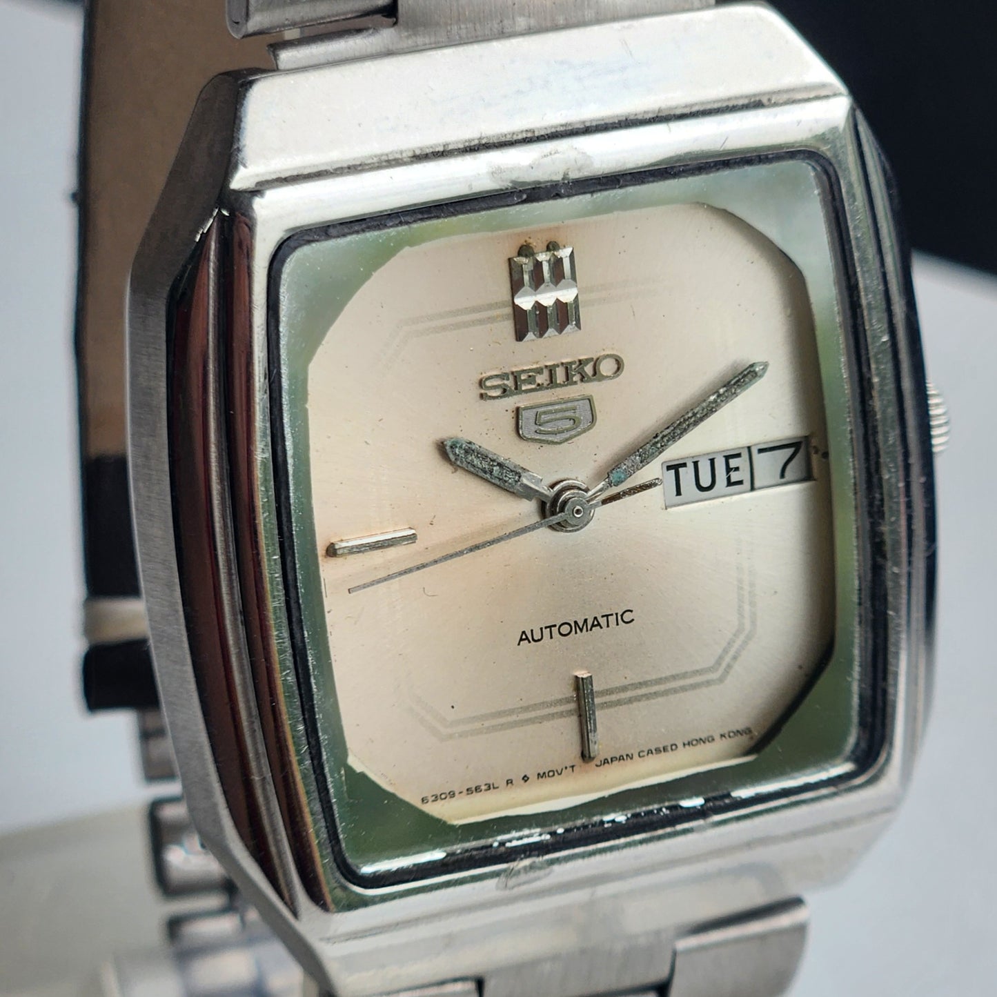 Vintage 1982 Original Seiko 5 Automatic 6309-5660 Silver Face 17 Jewels Day-Date Japanese Men's Wrist Watch ET74