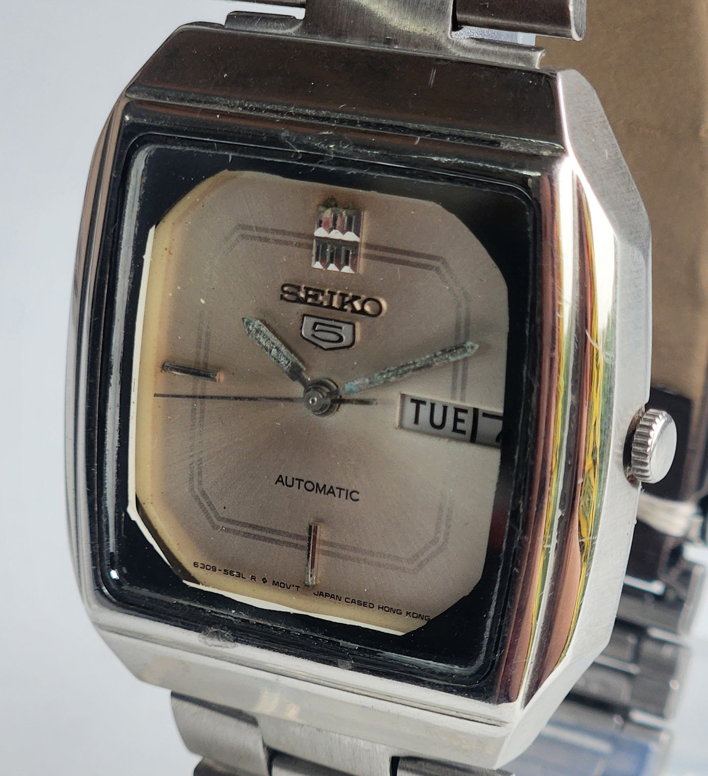 Vintage 1982 Original Seiko 5 Automatic 6309-5660 Silver Face 17 Jewels Day-Date Japanese Men's Wrist Watch ET74