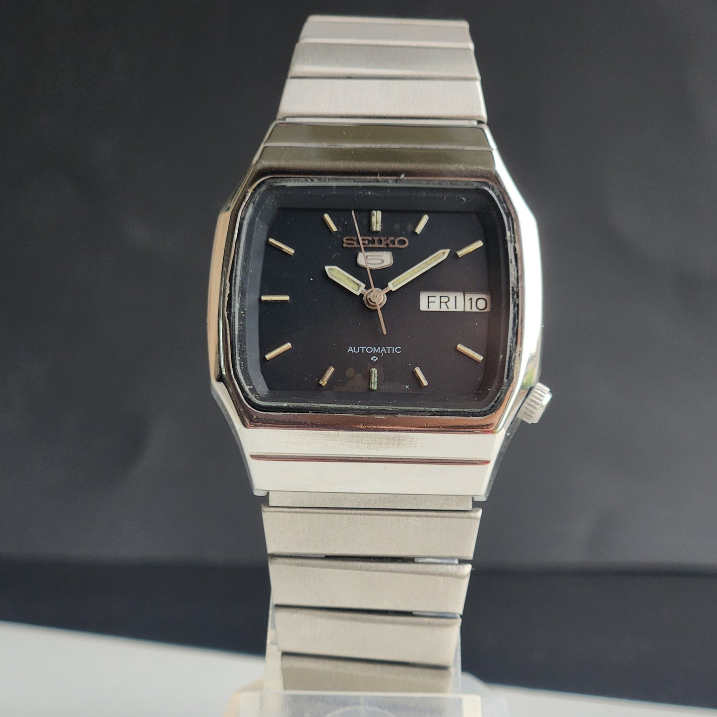 Vintage 1977 Original Seiko 5 Automatic 6309-401C Black Face 17 Jewels Day-Date Japanese Men's Wrist Watch ET81