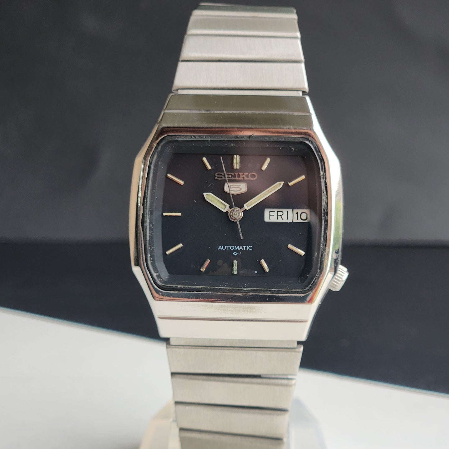 Vintage 1977 Original Seiko 5 Automatic 6309-401C Black Face 17 Jewels Day-Date Japanese Men's Wrist Watch ET81