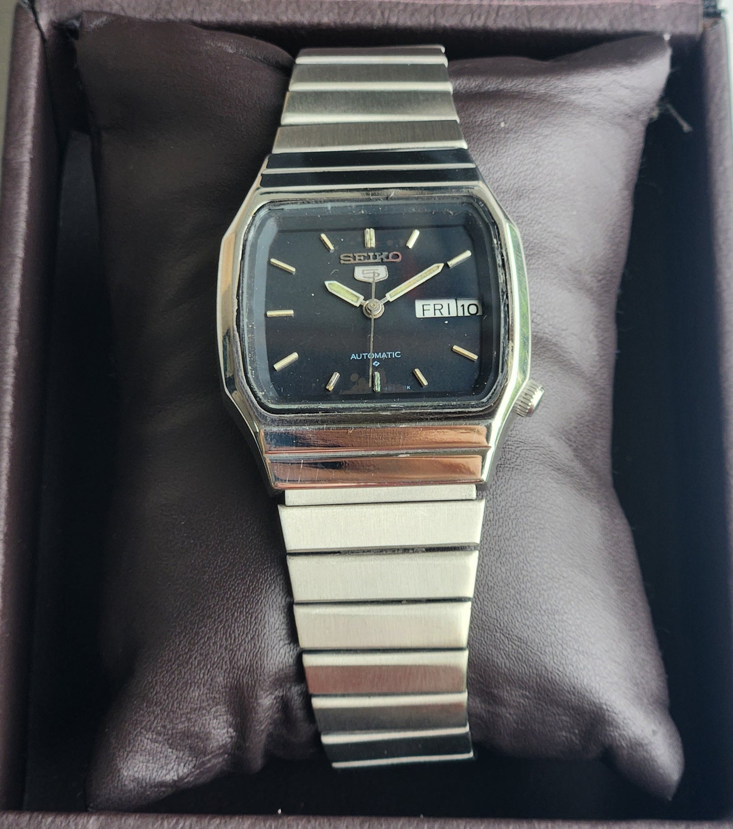 Vintage 1977 Original Seiko 5 Automatic 6309-401C Black Face 17 Jewels Day-Date Japanese Men's Wrist Watch ET81