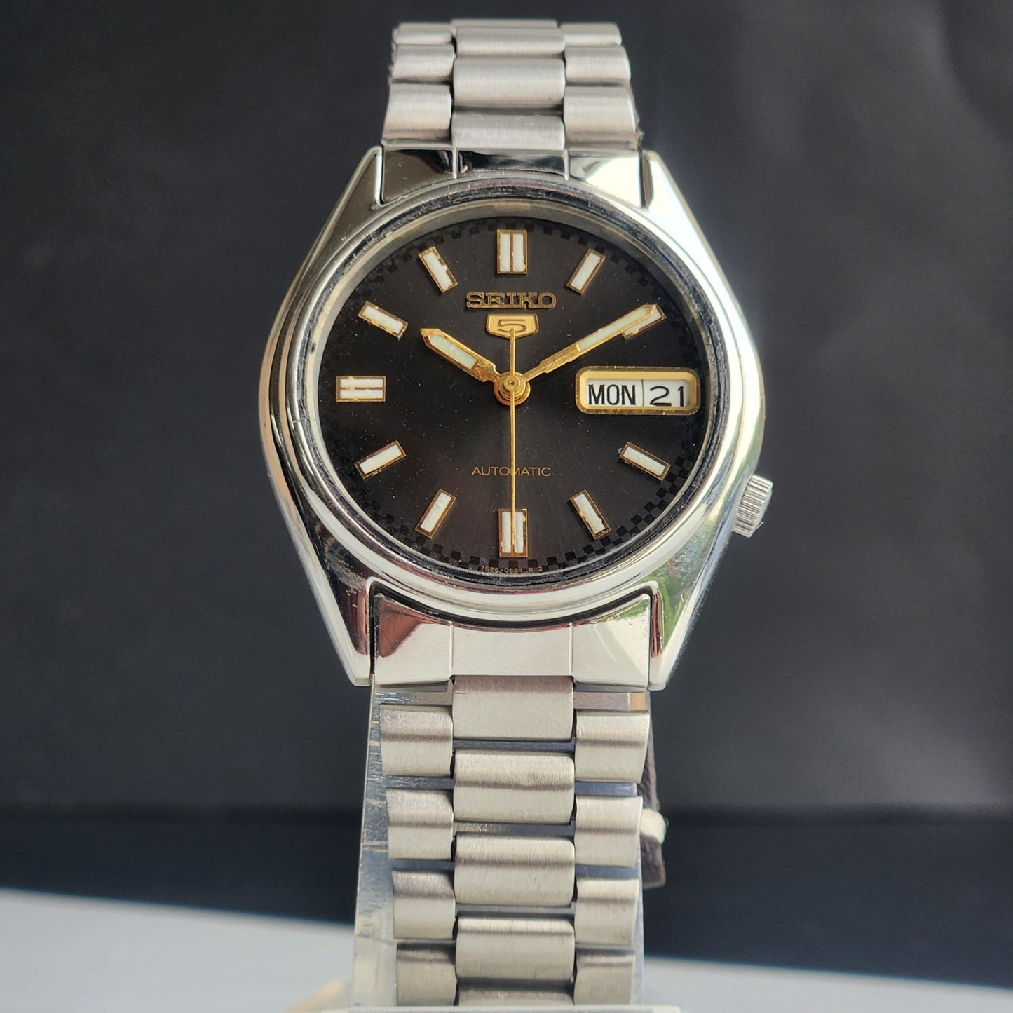 Vintage 1997 Original Seiko 5 Automatic 7S26-6000 Black Face 21 Jewels Day-Date Japanese Men's Wrist Watch ET85