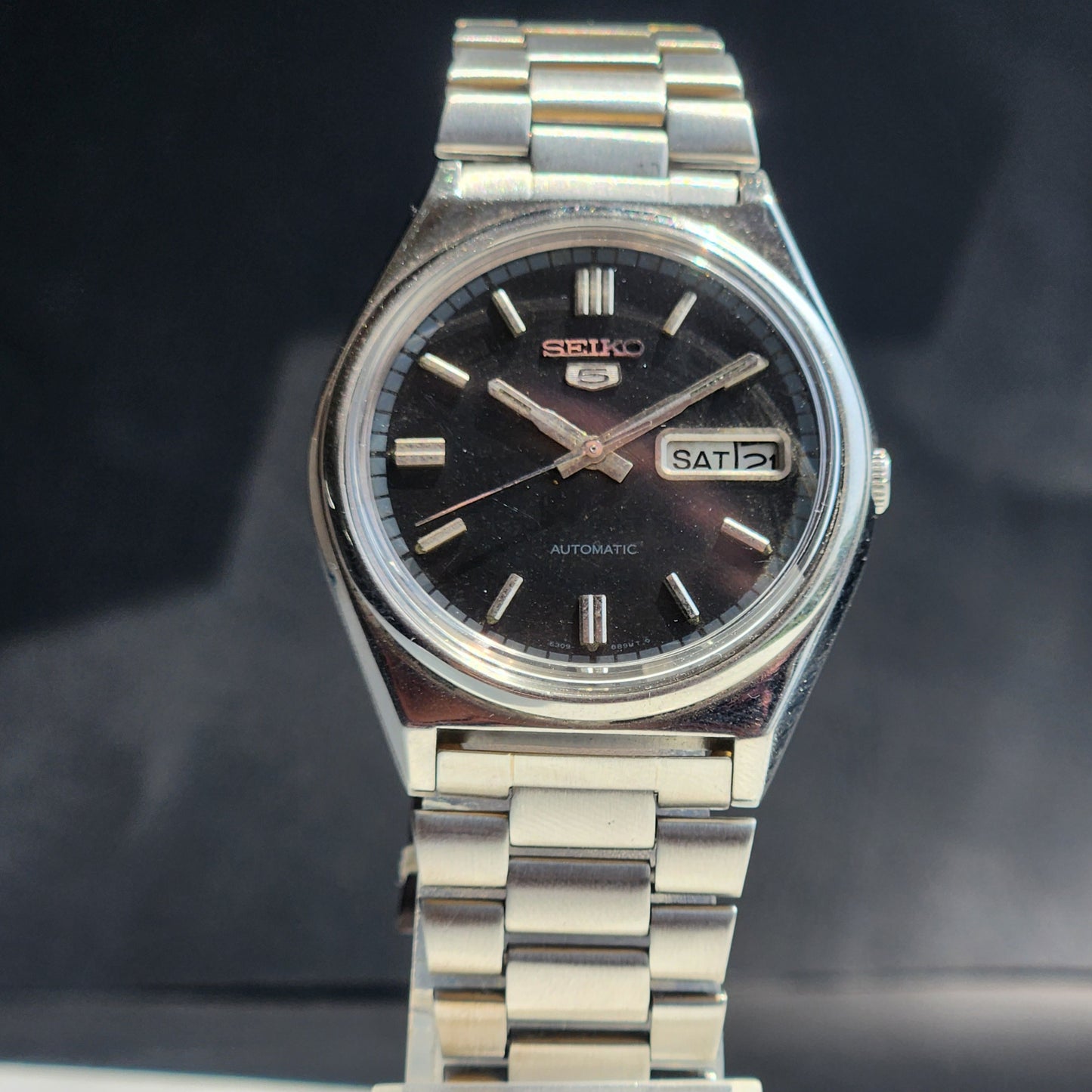 Vintage 1978 Original Seiko 5 Automatic 6309-8120 Black Face 17 Jewels Day-Date Japanese Men's Wrist Watch ET87