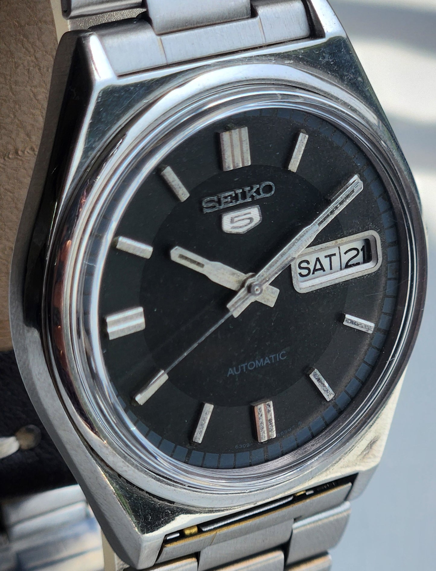 Vintage 1978 Original Seiko 5 Automatic 6309-8120 Black Face 17 Jewels Day-Date Japanese Men's Wrist Watch ET87