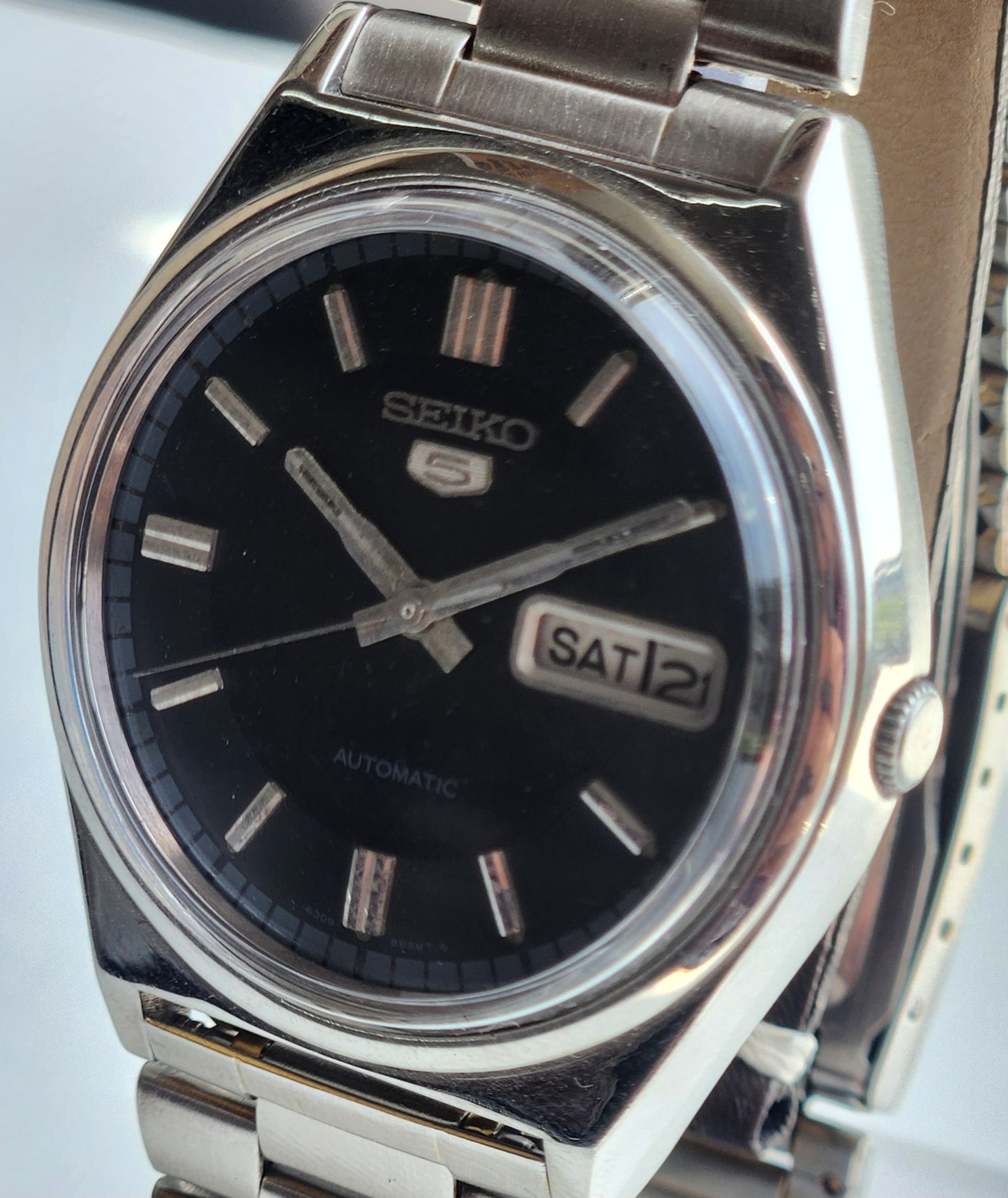 Vintage 1978 Original Seiko 5 Automatic 6309-8120 Black Face 17 Jewels Day-Date Japanese Men's Wrist Watch ET87