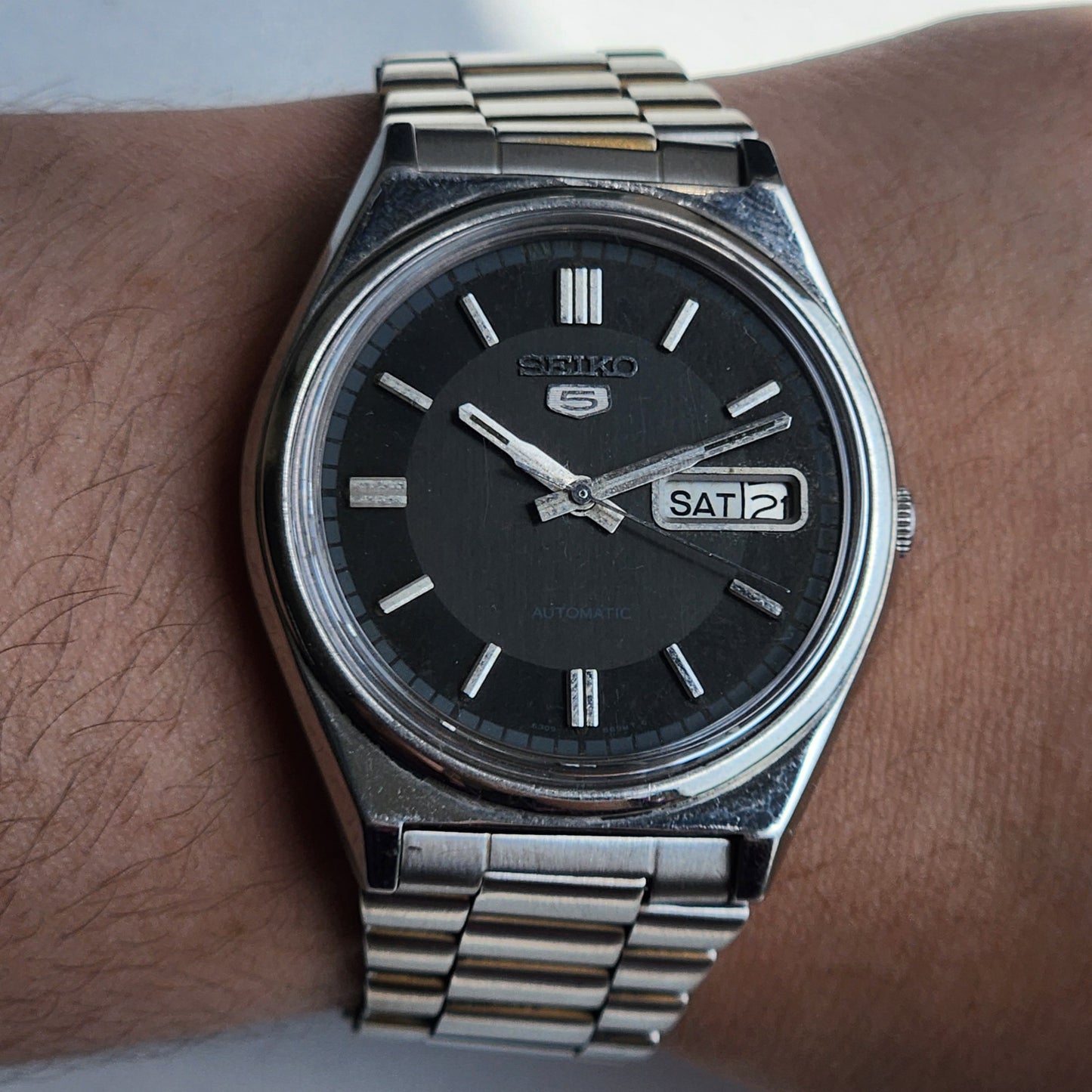 Vintage 1978 Original Seiko 5 Automatic 6309-8120 Black Face 17 Jewels Day-Date Japanese Men's Wrist Watch ET87