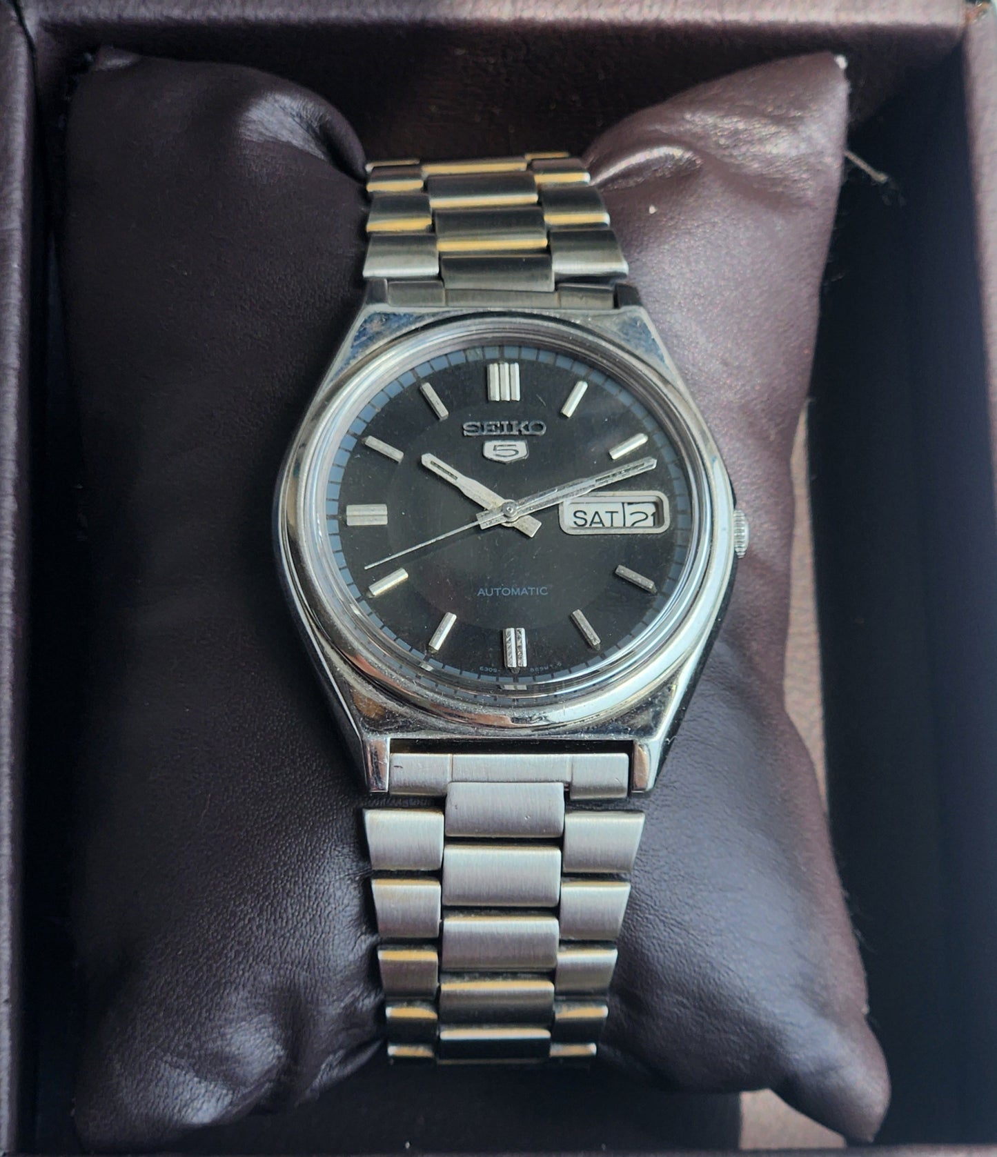 Vintage 1978 Original Seiko 5 Automatic 6309-8120 Black Face 17 Jewels Day-Date Japanese Men's Wrist Watch ET87