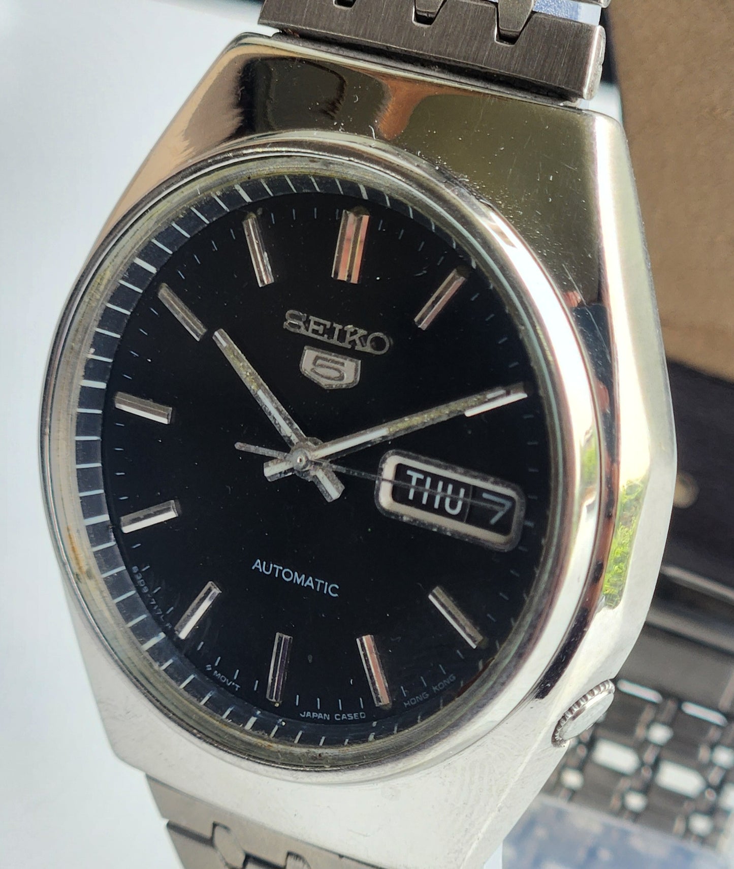 Vintage 1981 Original Seiko 5 Automatic 6309-720C Black Face 17 Jewels Day-Date Japanese Men's Wrist Watch ET97