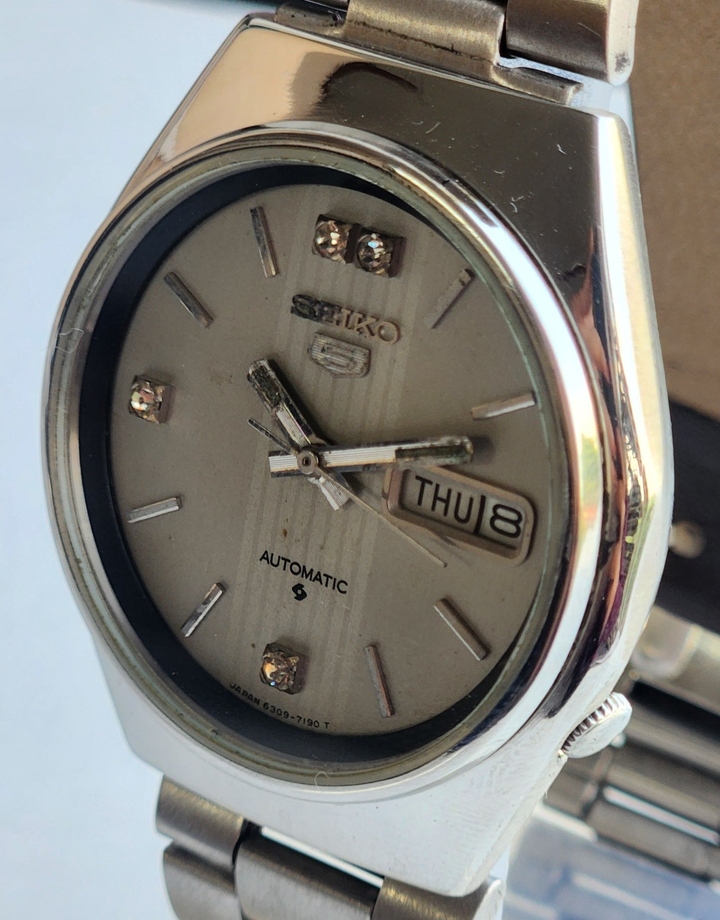 Vintage 1981 Original Seiko 5 Automatic 6309-7160 Grey Face 17 Jewels Day-Date Japanese Men's Wrist Watch ET103