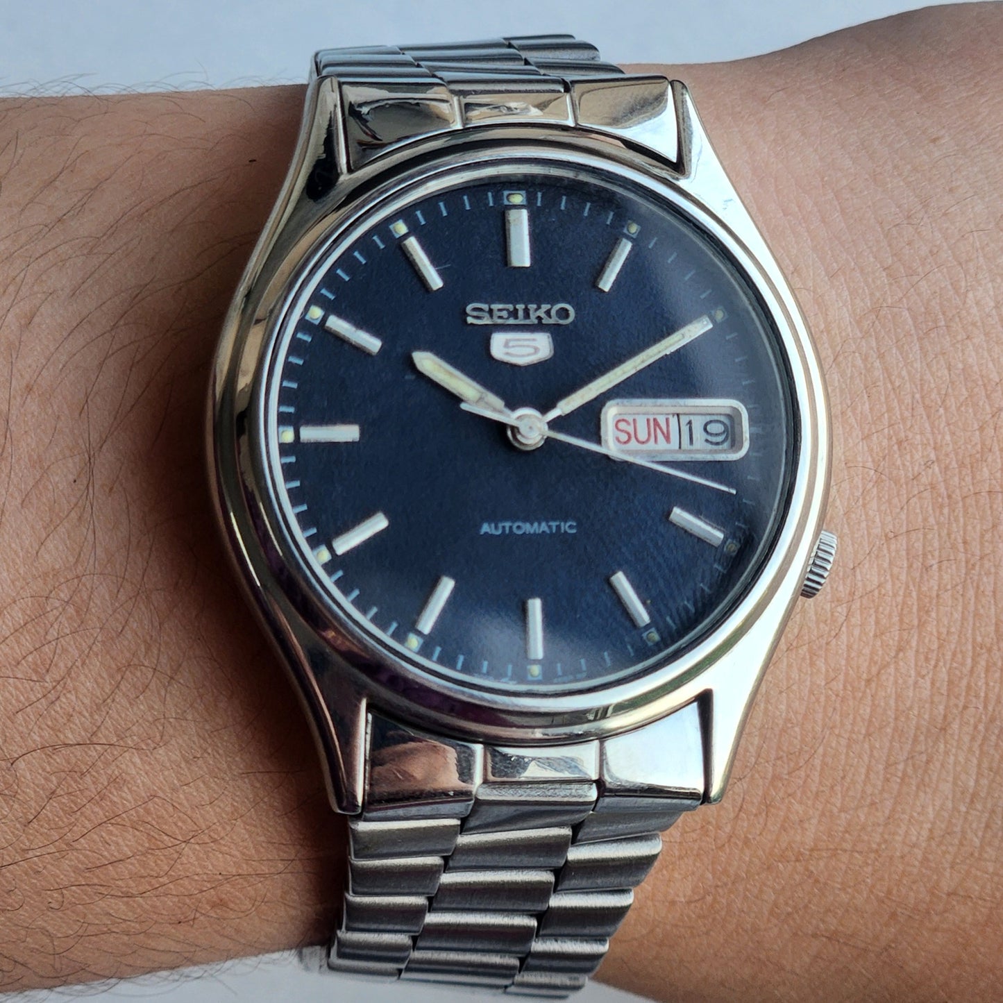 Vintage 1979 Original Seiko 5 Automatic 7009-3170 Black Face 17 Jewels Day-Date Japanese Men's Wrist Watch ET105