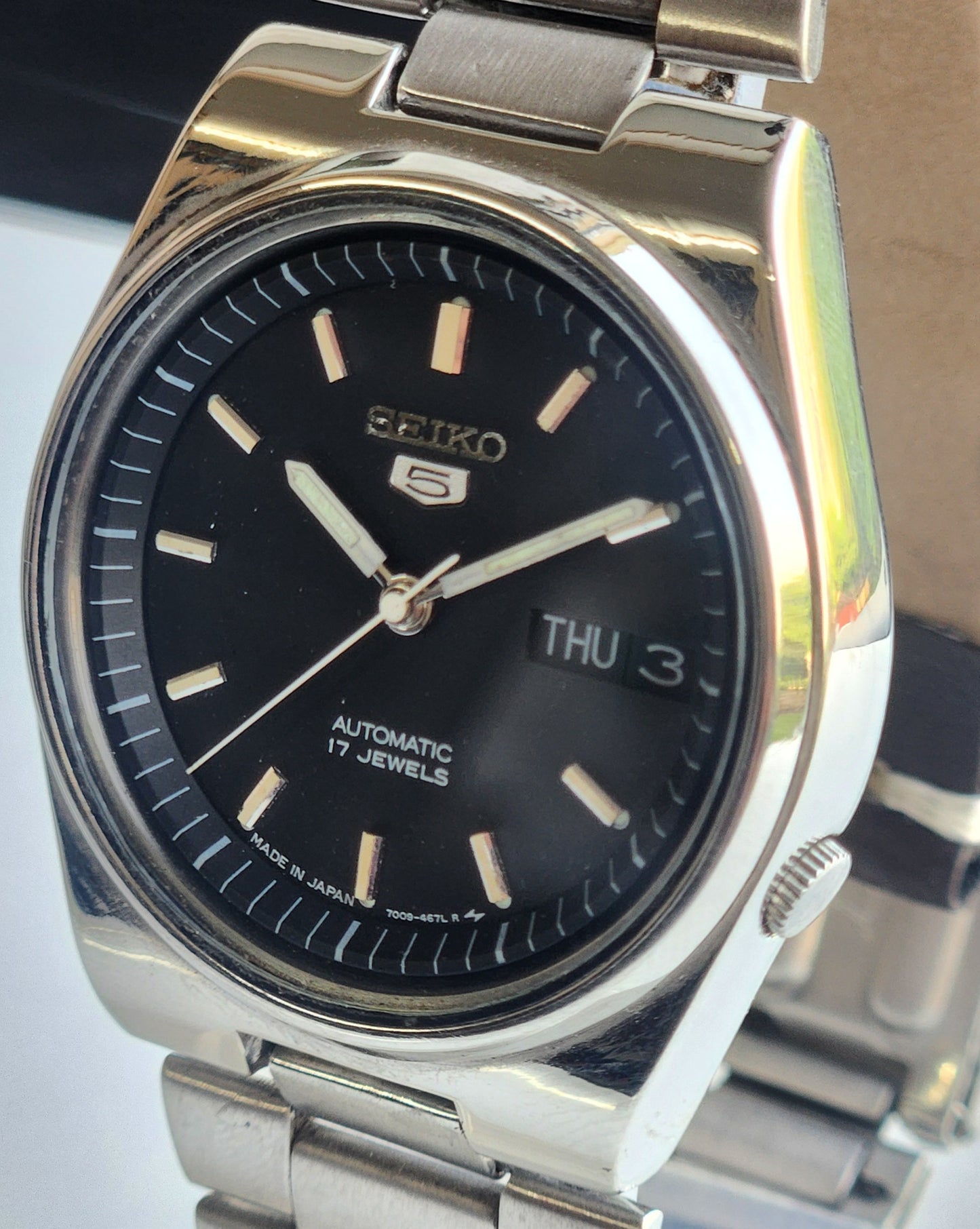 Vintage 1978 Original Seiko 5 Automatic 7009-3161 Black Face 17 Jewels Day-Date Japanese Men's Wrist Watch ET107
