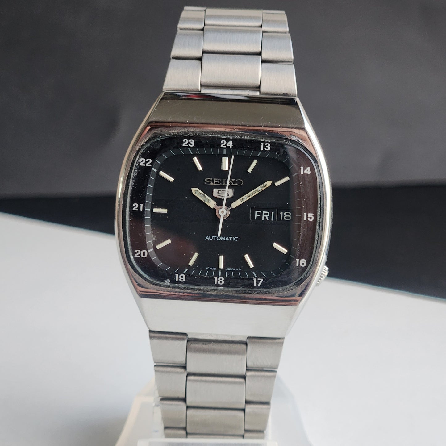 Vintage 1983 Original Seiko 5 Automatic 6309-523A Black Face 17 Jewels Day-Date Japanese Men's Wrist Watch ET115