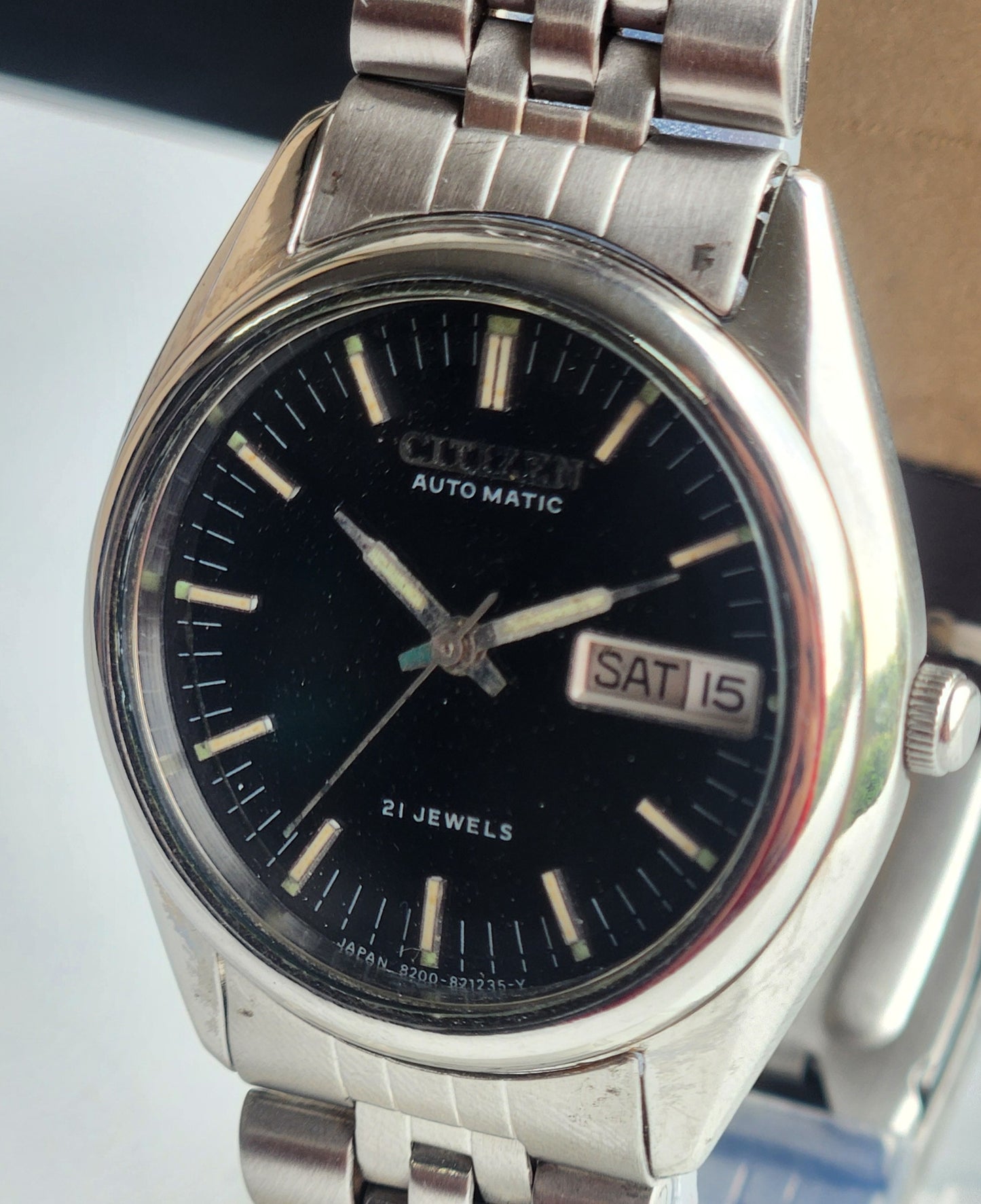 Vintage 1979 Original Citizen Automatic 8200 Black Face 21 Jewels Day-Date Japanese Men's Wrist Watch EG153