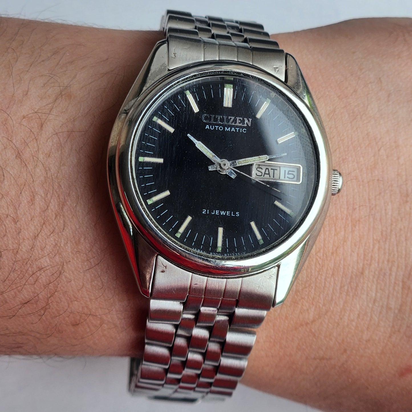 Vintage 1979 Original Citizen Automatic 8200 Black Face 21 Jewels Day-Date Japanese Men's Wrist Watch EG153