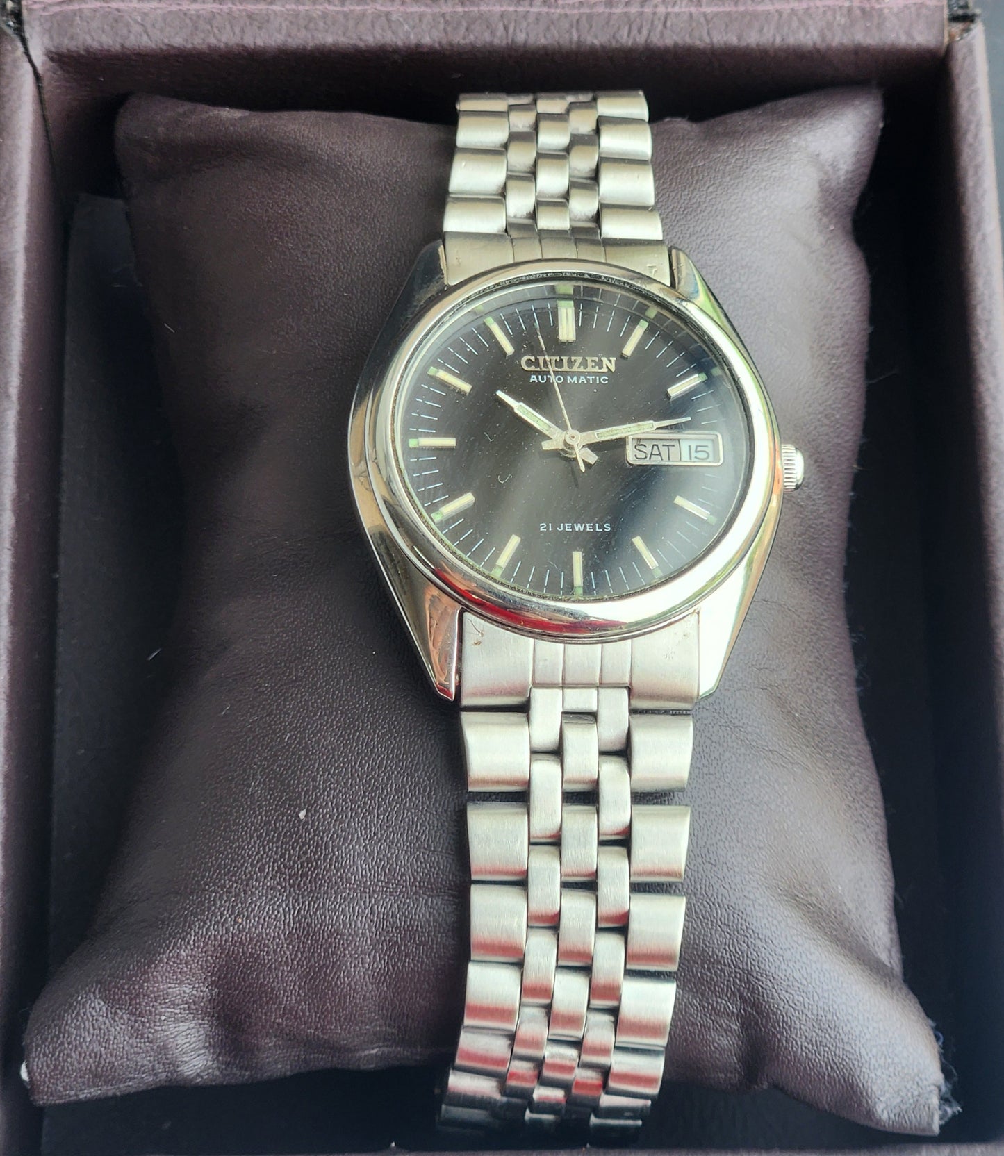 Vintage 1979 Original Citizen Automatic 8200 Black Face 21 Jewels Day-Date Japanese Men's Wrist Watch EG153